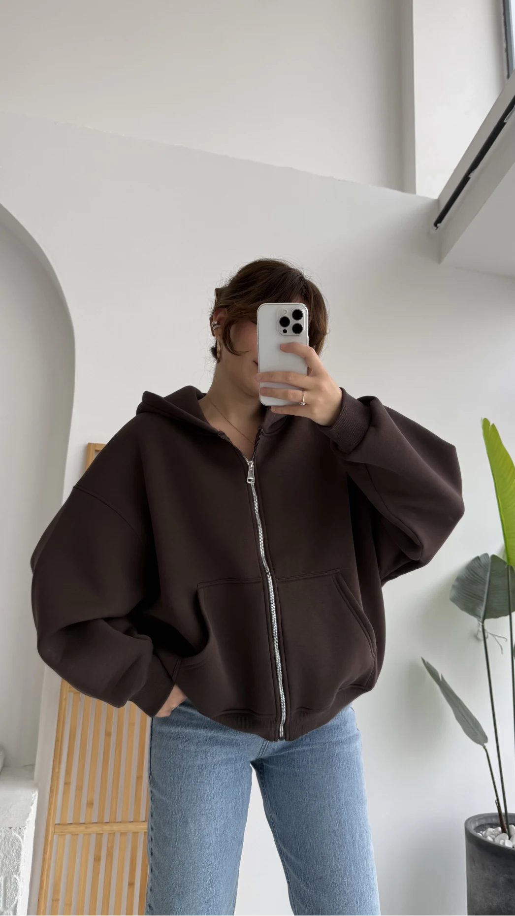 Mercy Oversize Kapüşonlu Hırka Ceket - Kahve