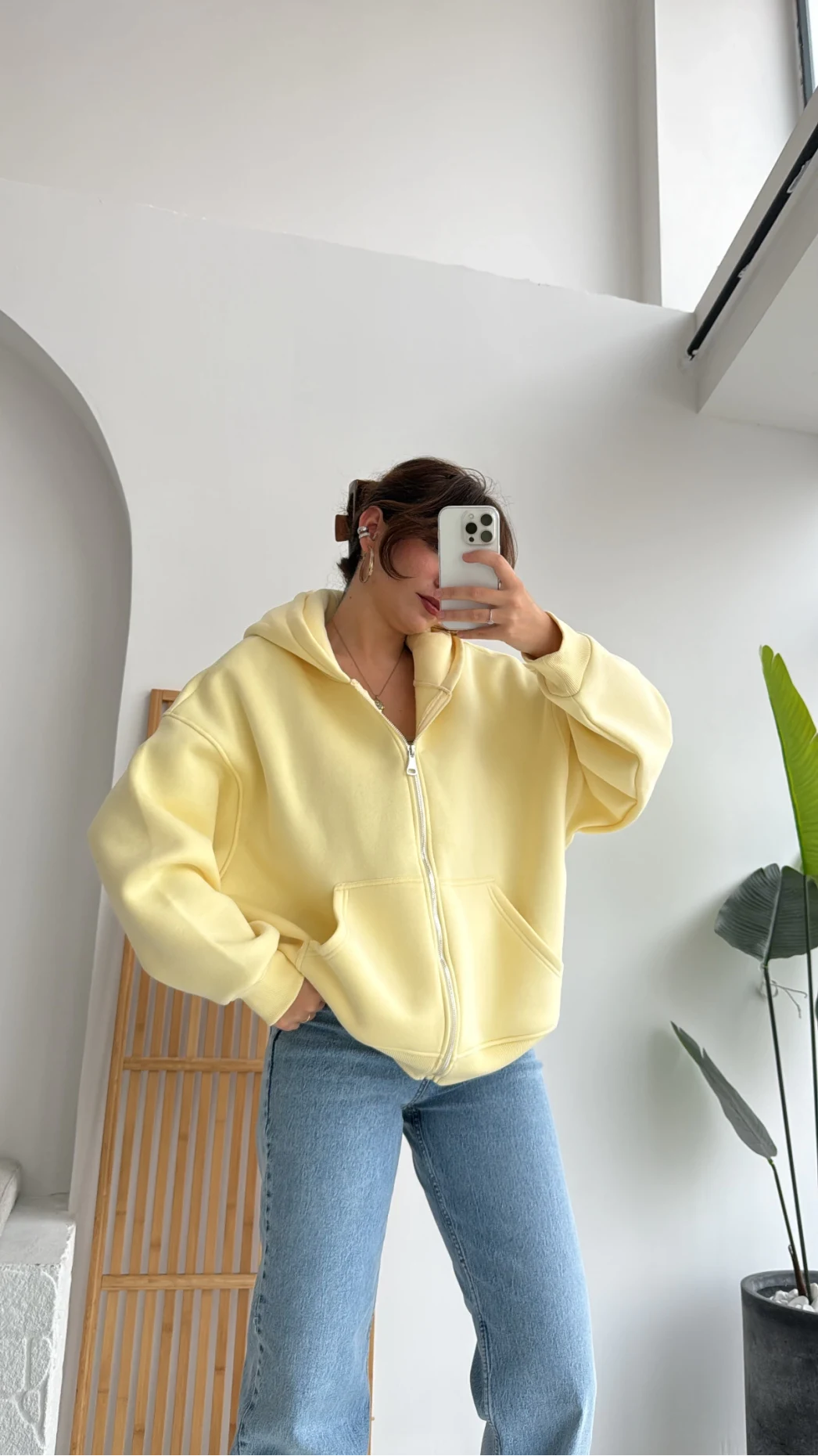 Mercy Oversize Kapüşonlu Hırka Ceket - Sarı