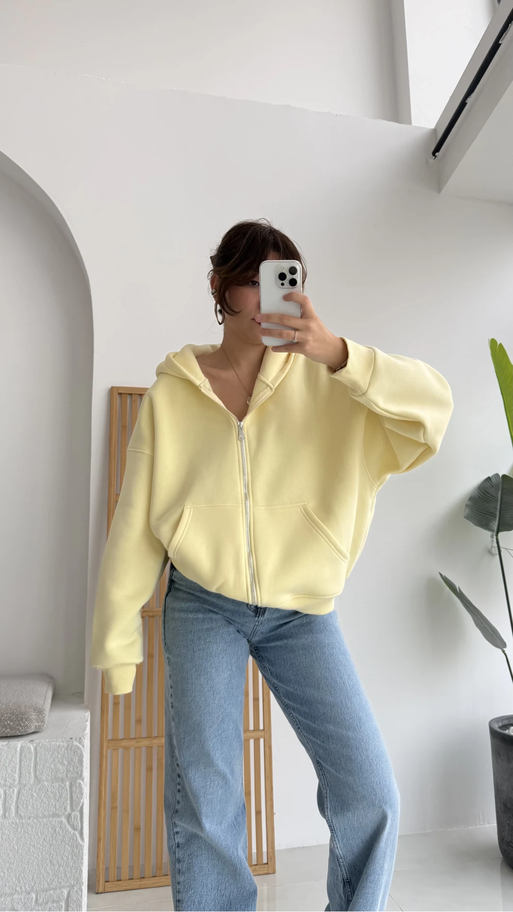 Mercy Oversize Kapüşonlu Hırka Ceket - Sarı