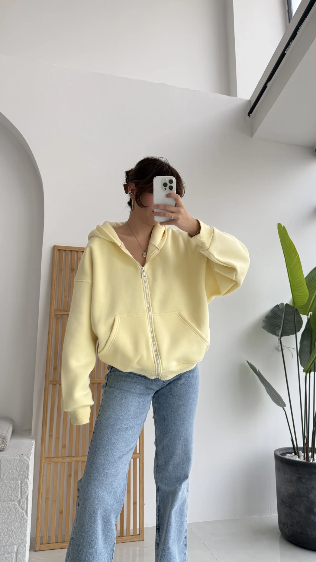 Mercy Oversize Kapüşonlu Hırka Ceket - Sarı