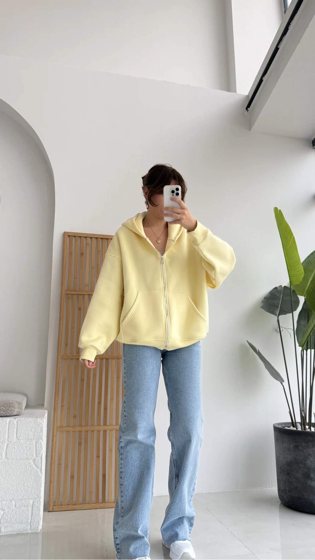 Mercy Oversize Kapüşonlu Hırka Ceket - Sarı