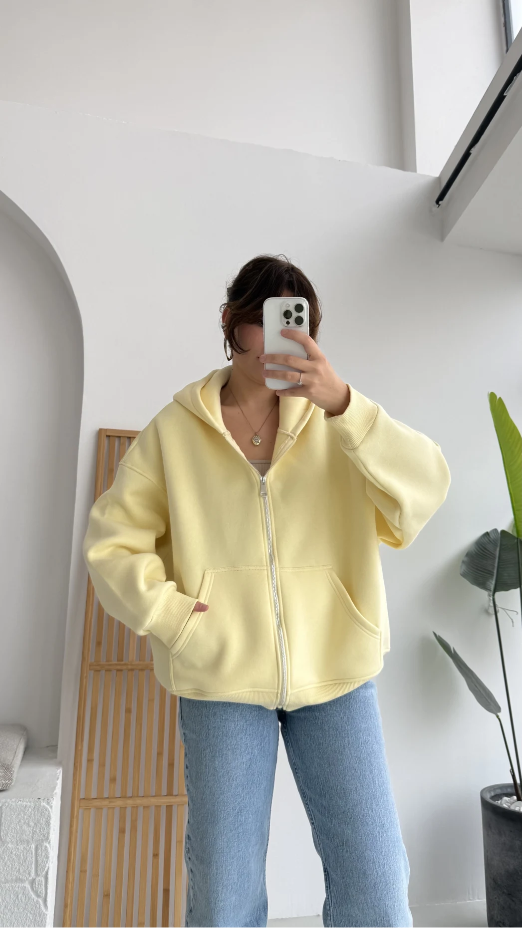 Mercy Oversize Kapüşonlu Hırka Ceket - Sarı