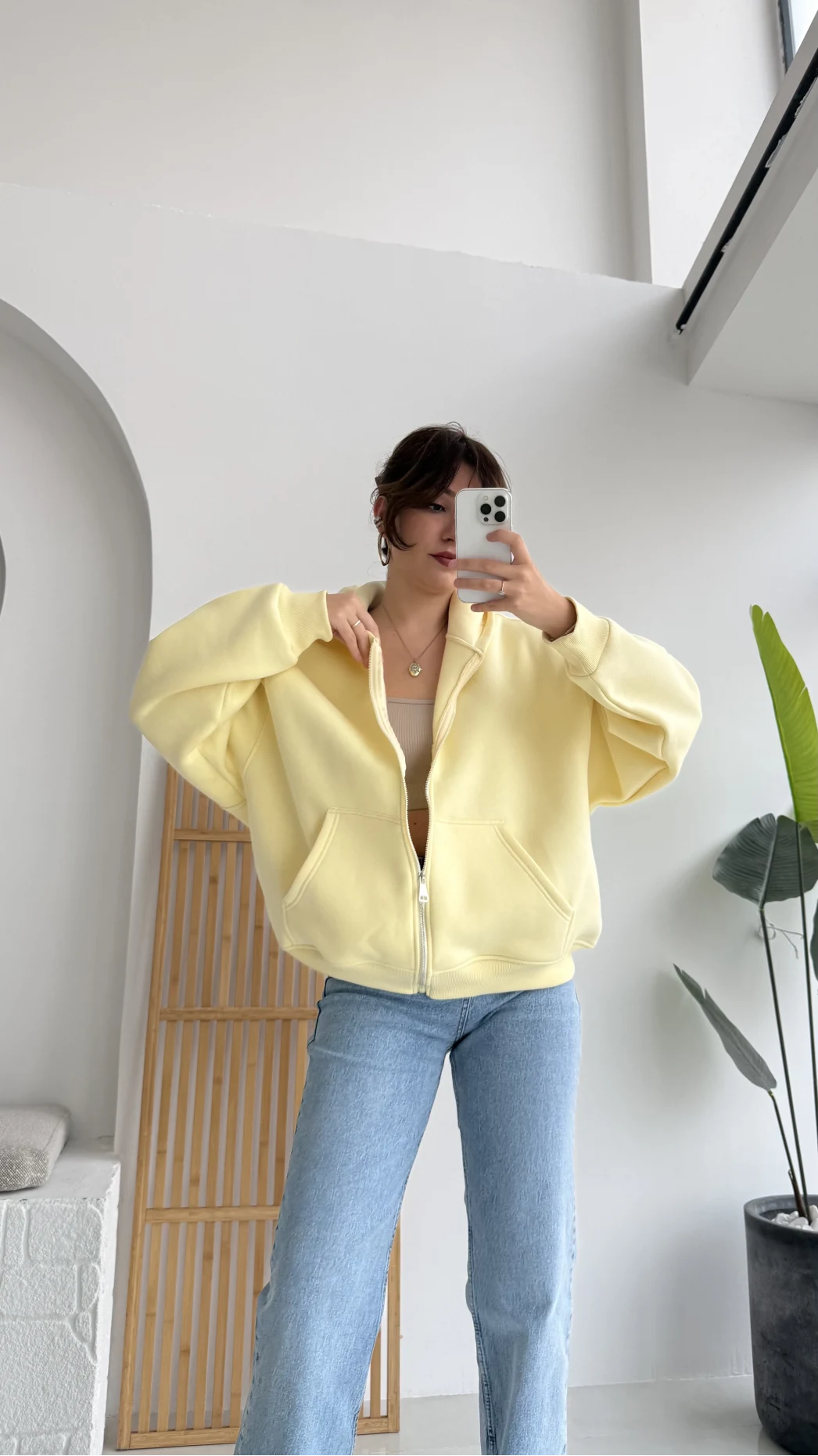 Mercy Oversize Kapüşonlu Hırka Ceket - Sarı