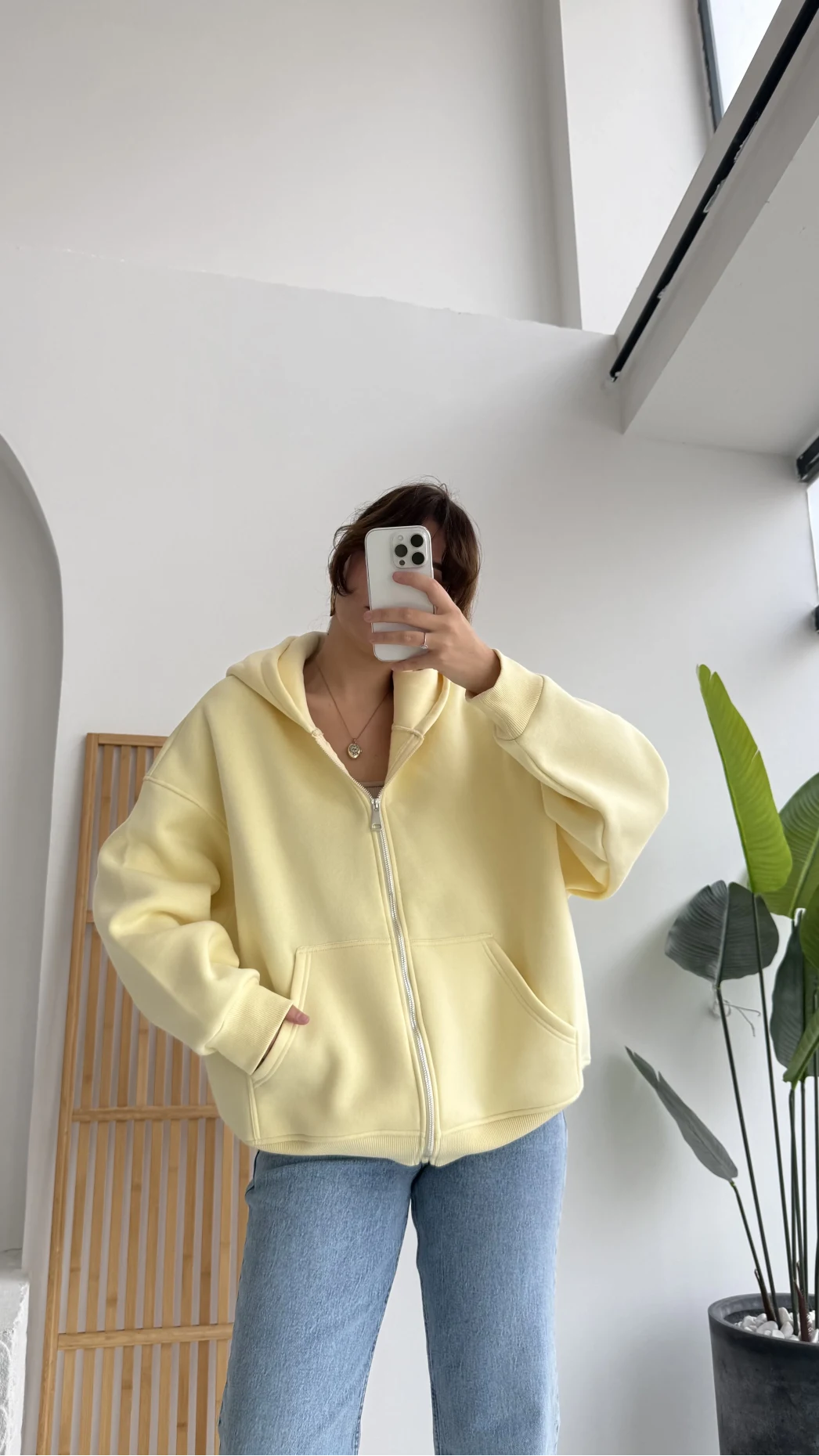 Mercy Oversize Kapüşonlu Hırka Ceket - Sarı