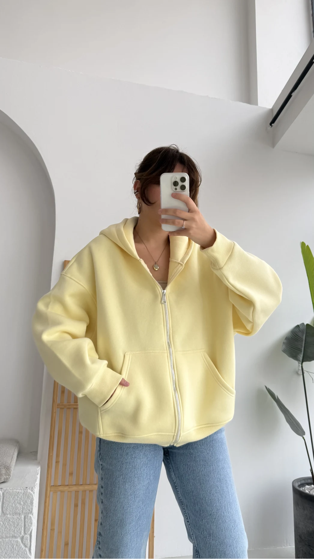 Mercy Oversize Kapüşonlu Hırka Ceket - Sarı