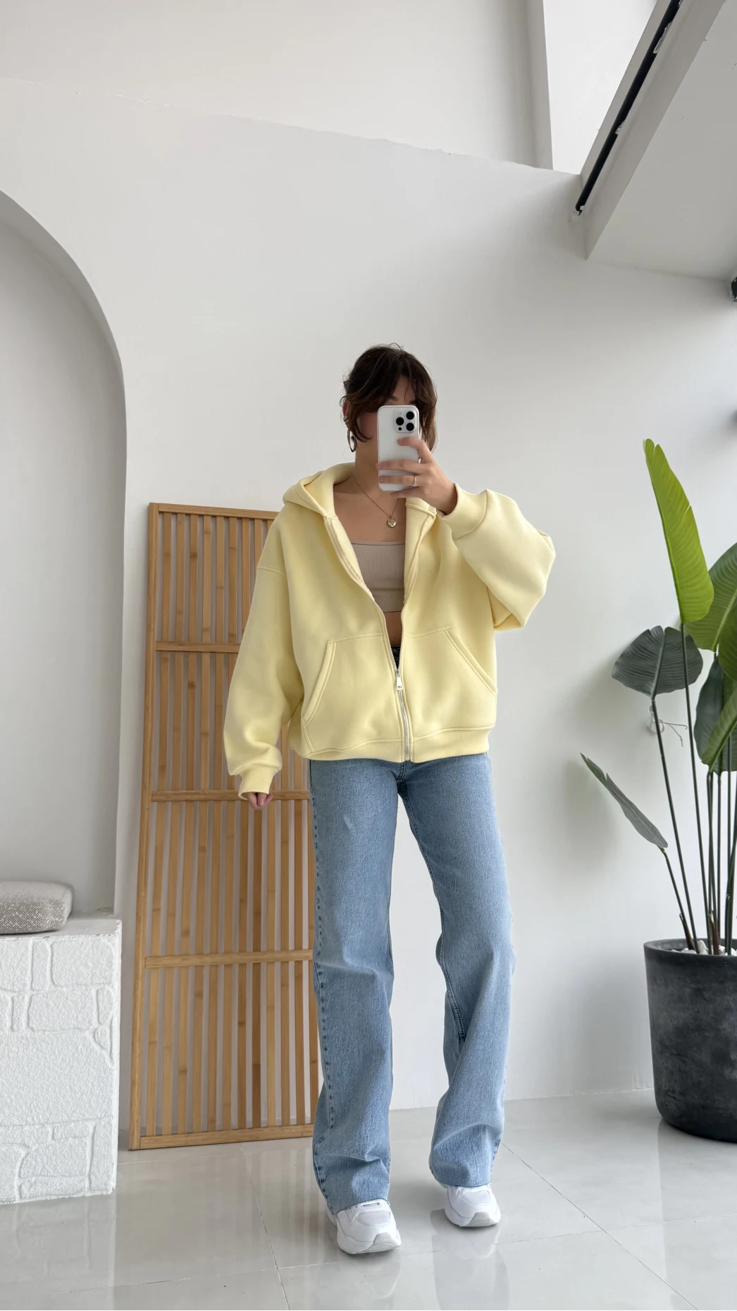 Mercy Oversize Kapüşonlu Hırka Ceket - Sarı