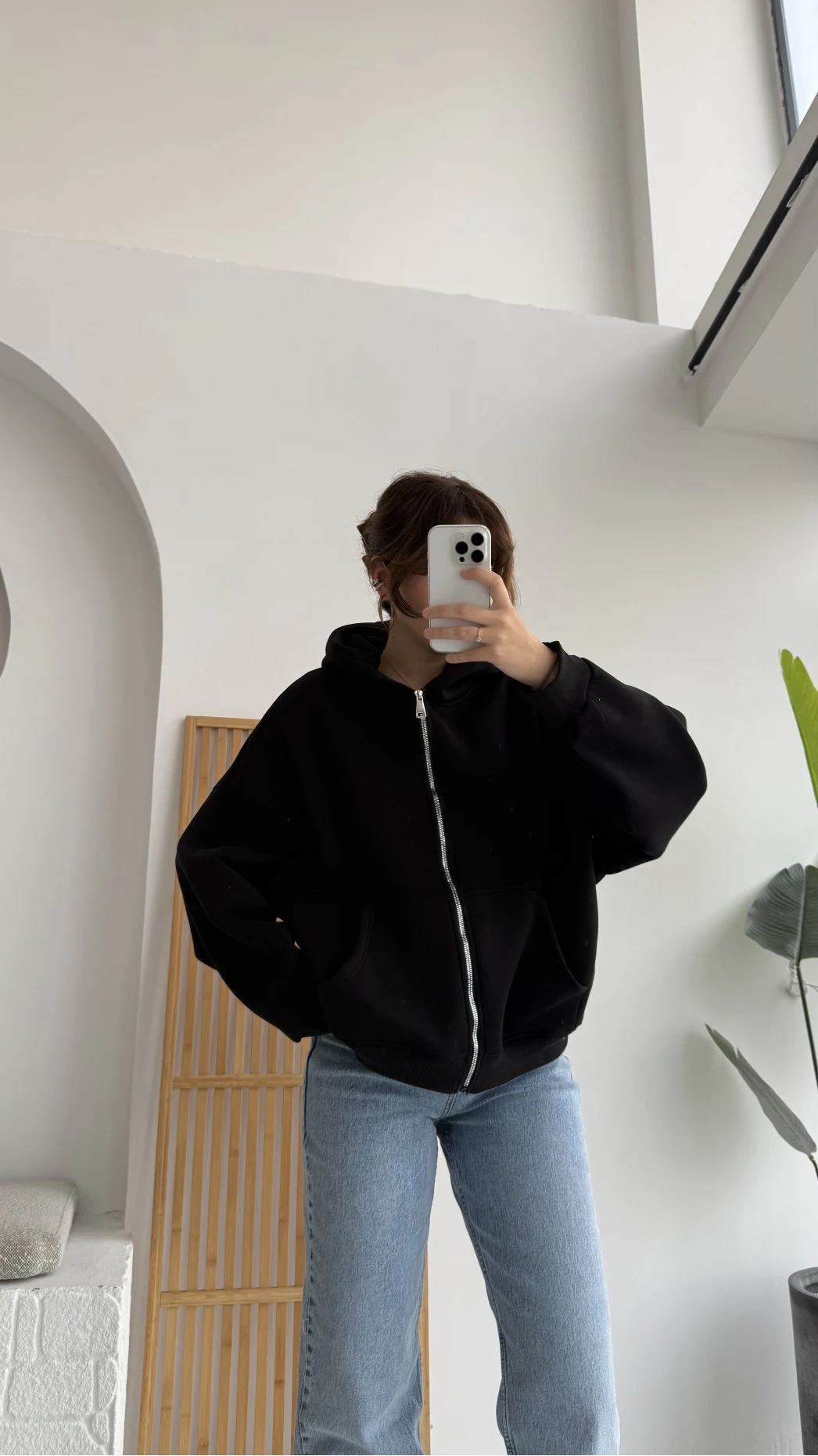 Mercy Oversize Kapüşonlu Hırka Ceket - Siyah
