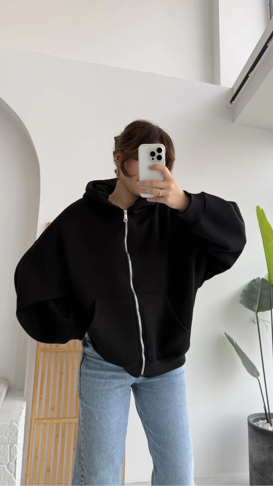 Mercy Oversize Kapüşonlu Hırka Ceket - Siyah