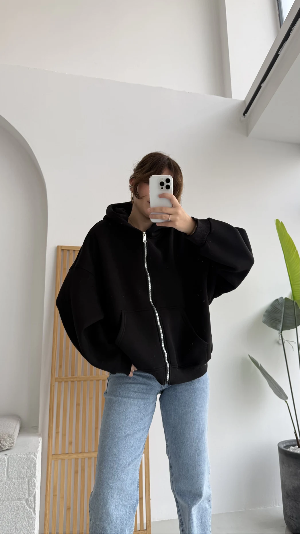 Mercy Oversize Kapüşonlu Hırka Ceket - Siyah