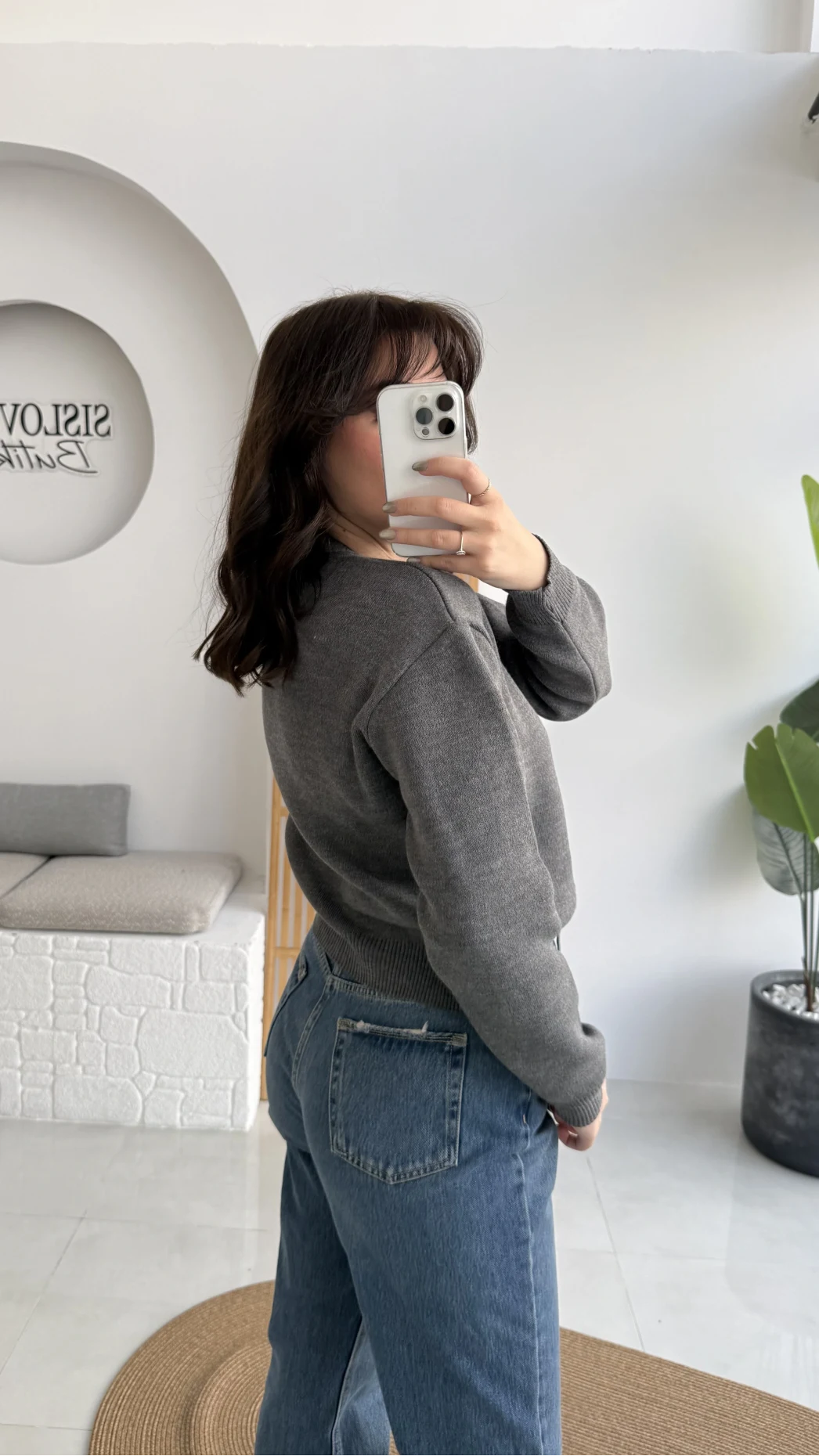 Merly Kalp Düğmeli Triko Hırka - Antrasit