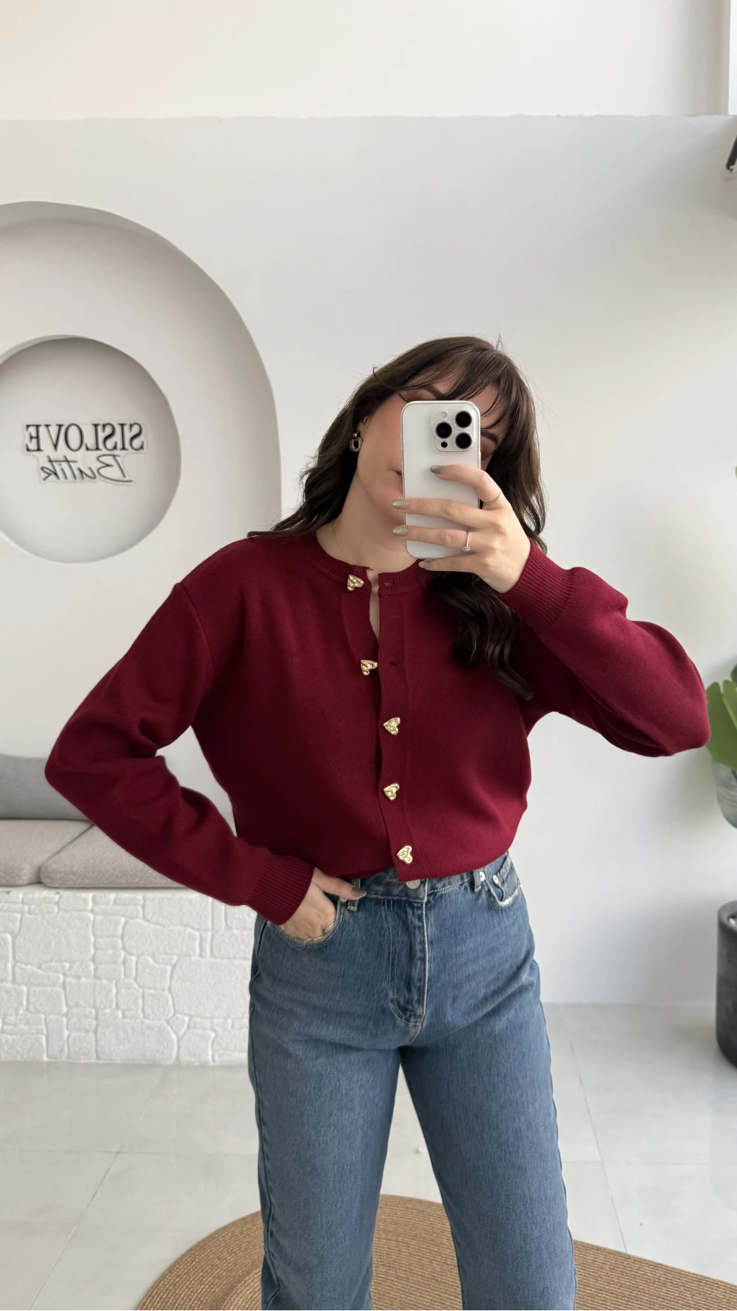 Merly Kalp Düğmeli Triko Hırka - Bordo