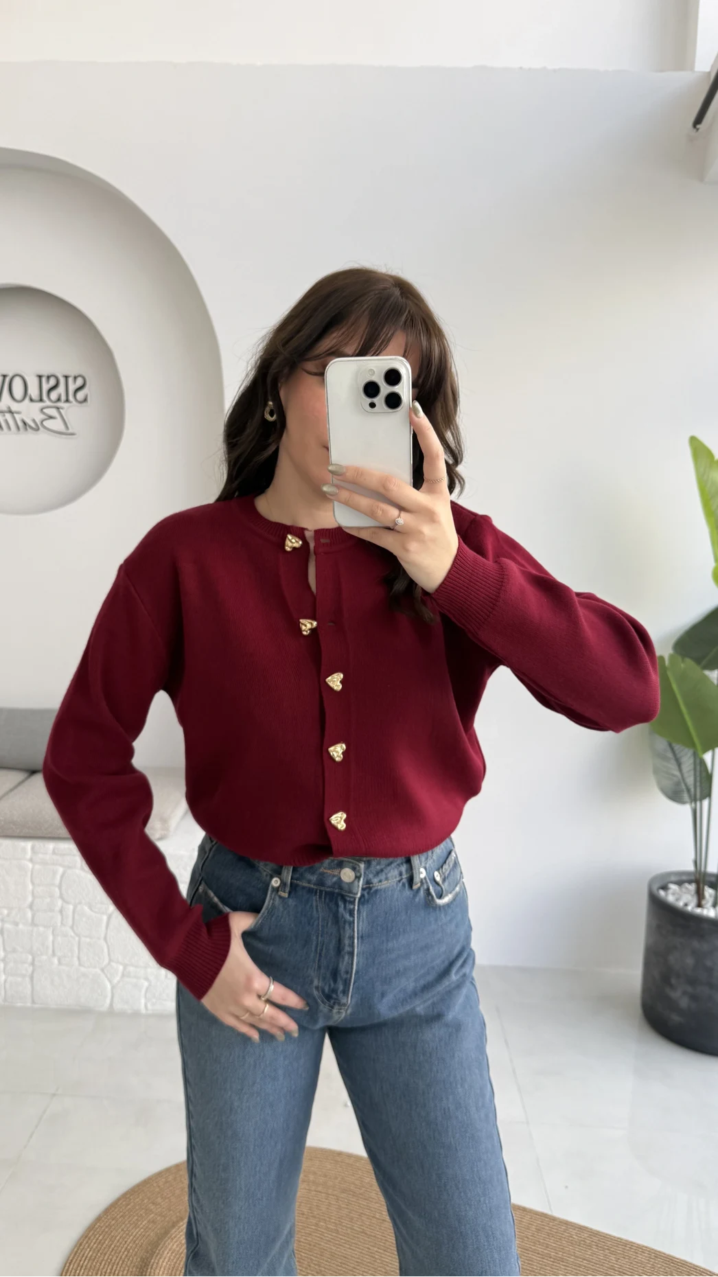 Merly Kalp Düğmeli Triko Hırka - Bordo