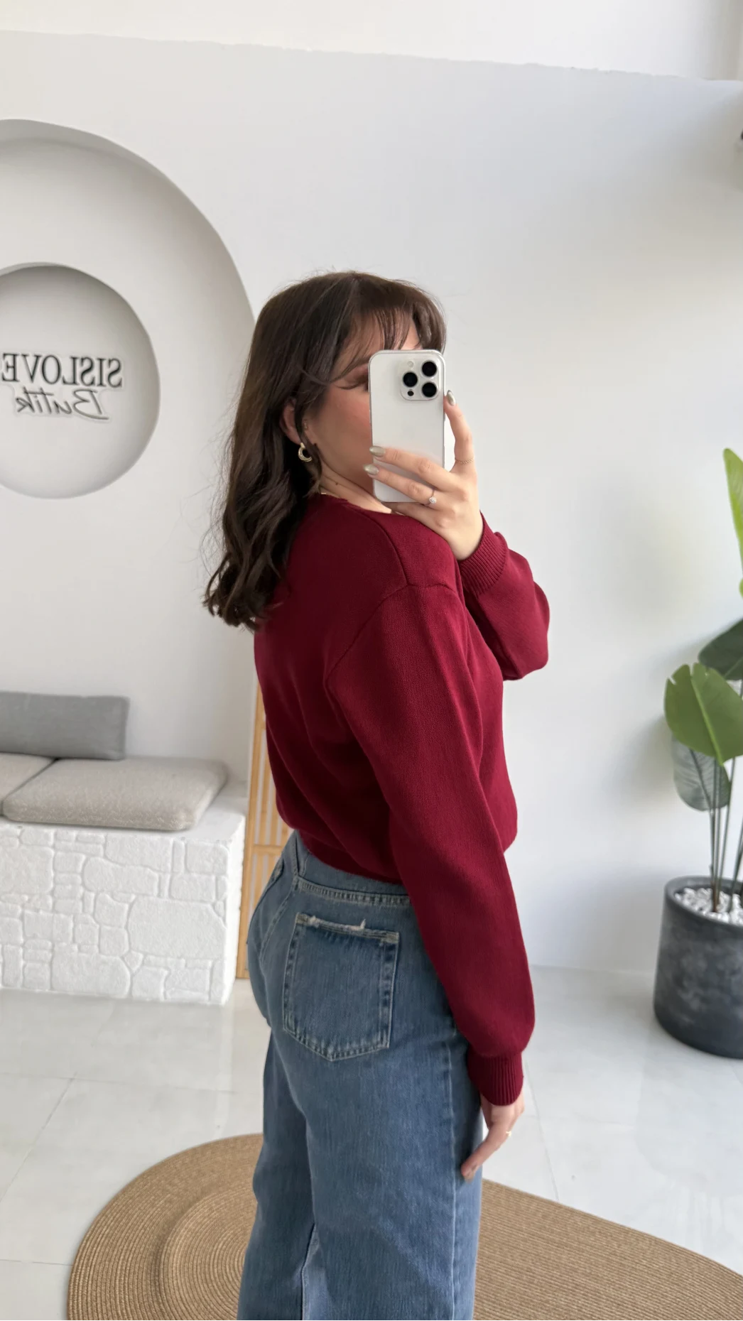 Merly Kalp Düğmeli Triko Hırka - Bordo