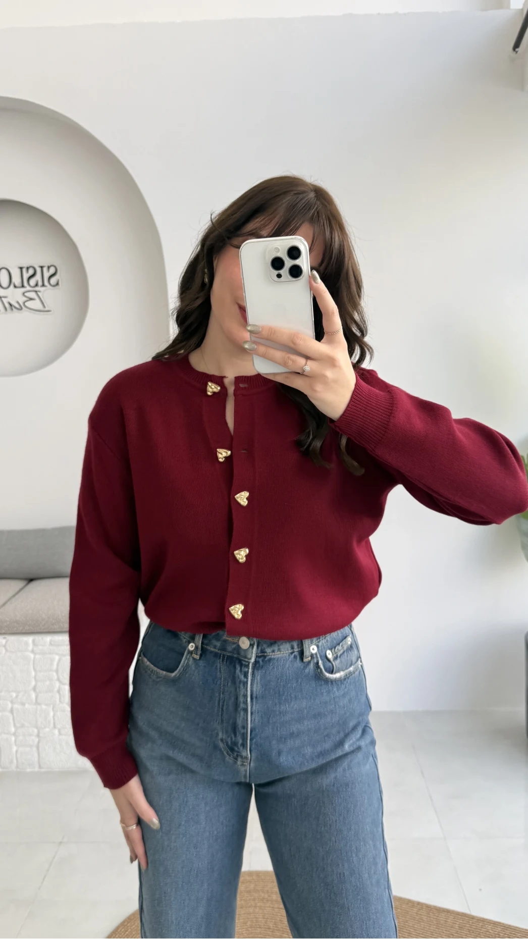 Merly Kalp Düğmeli Triko Hırka - Bordo