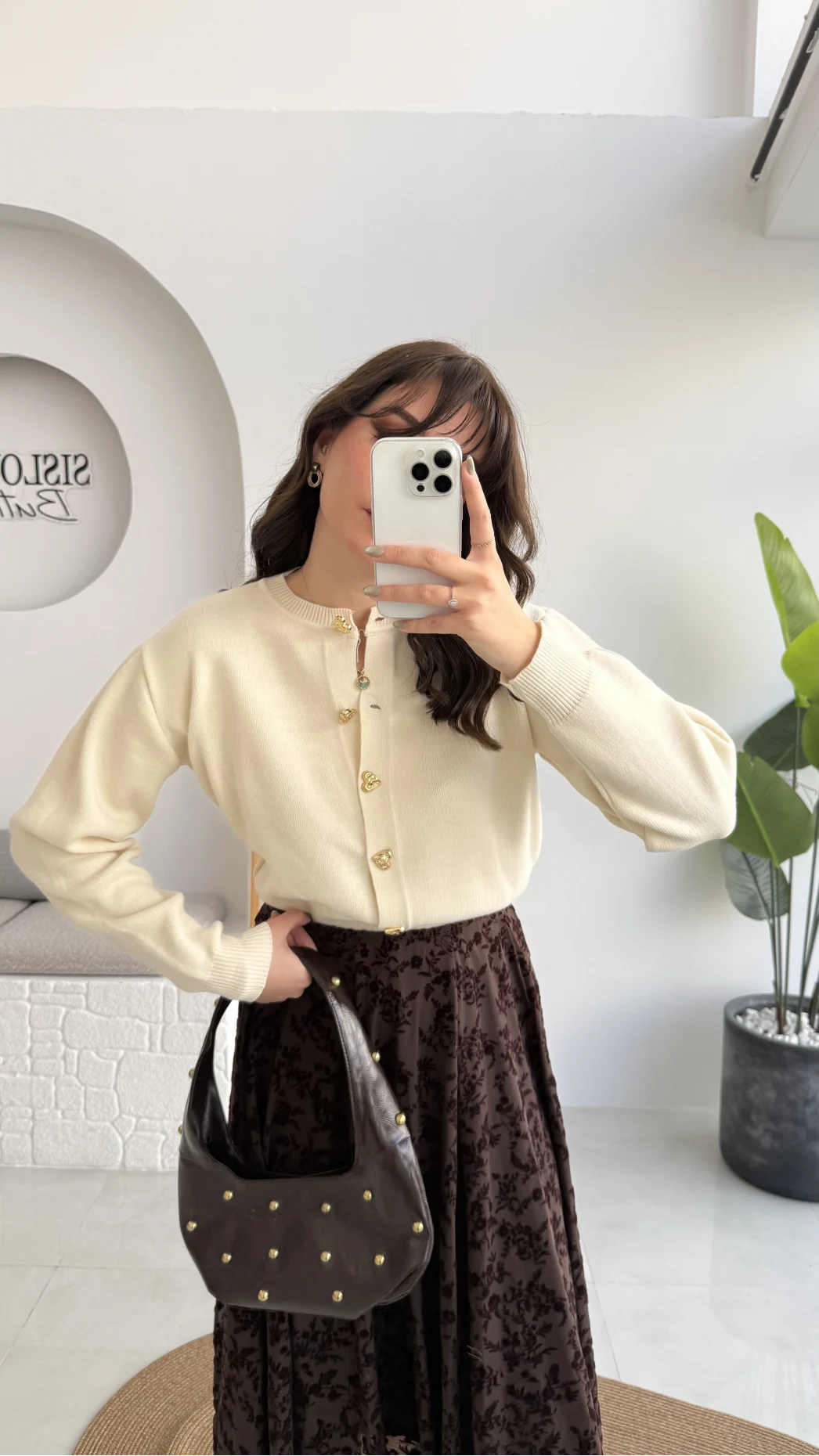 Merly Kalp Düğmeli Triko Hırka - Ekru