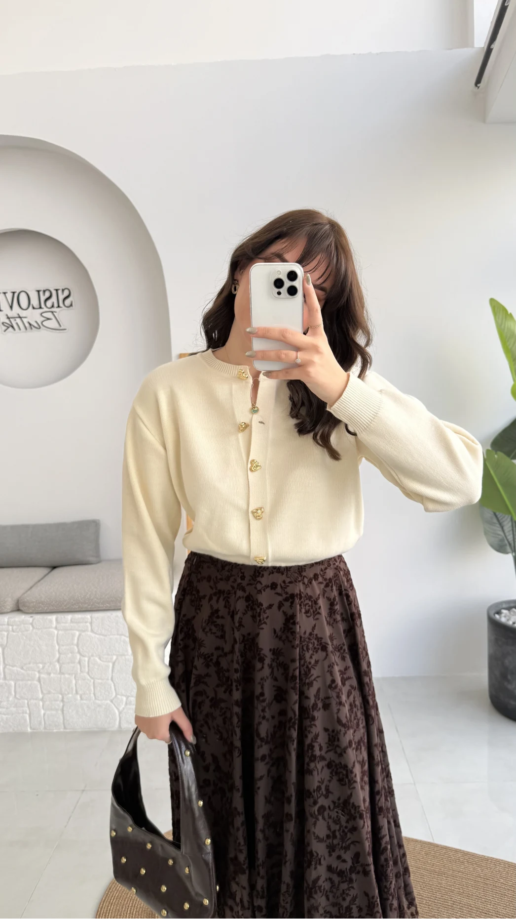 Merly Kalp Düğmeli Triko Hırka - Ekru