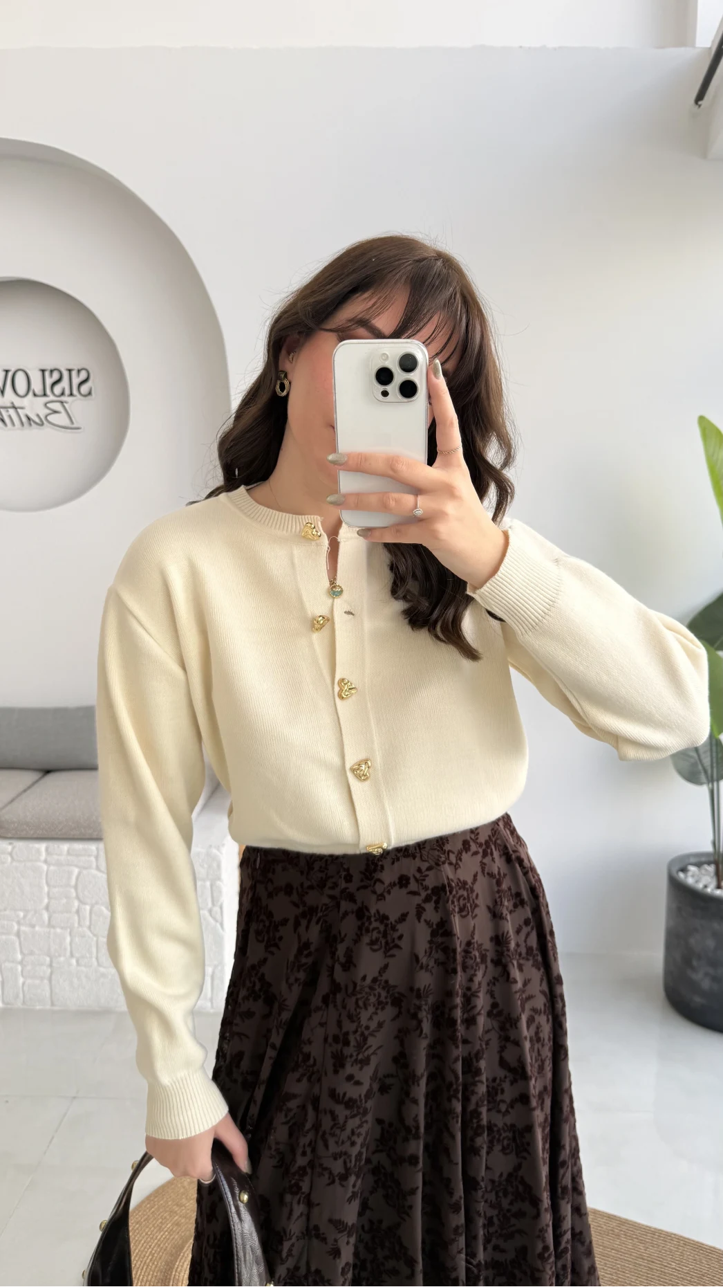 Merly Kalp Düğmeli Triko Hırka - Ekru