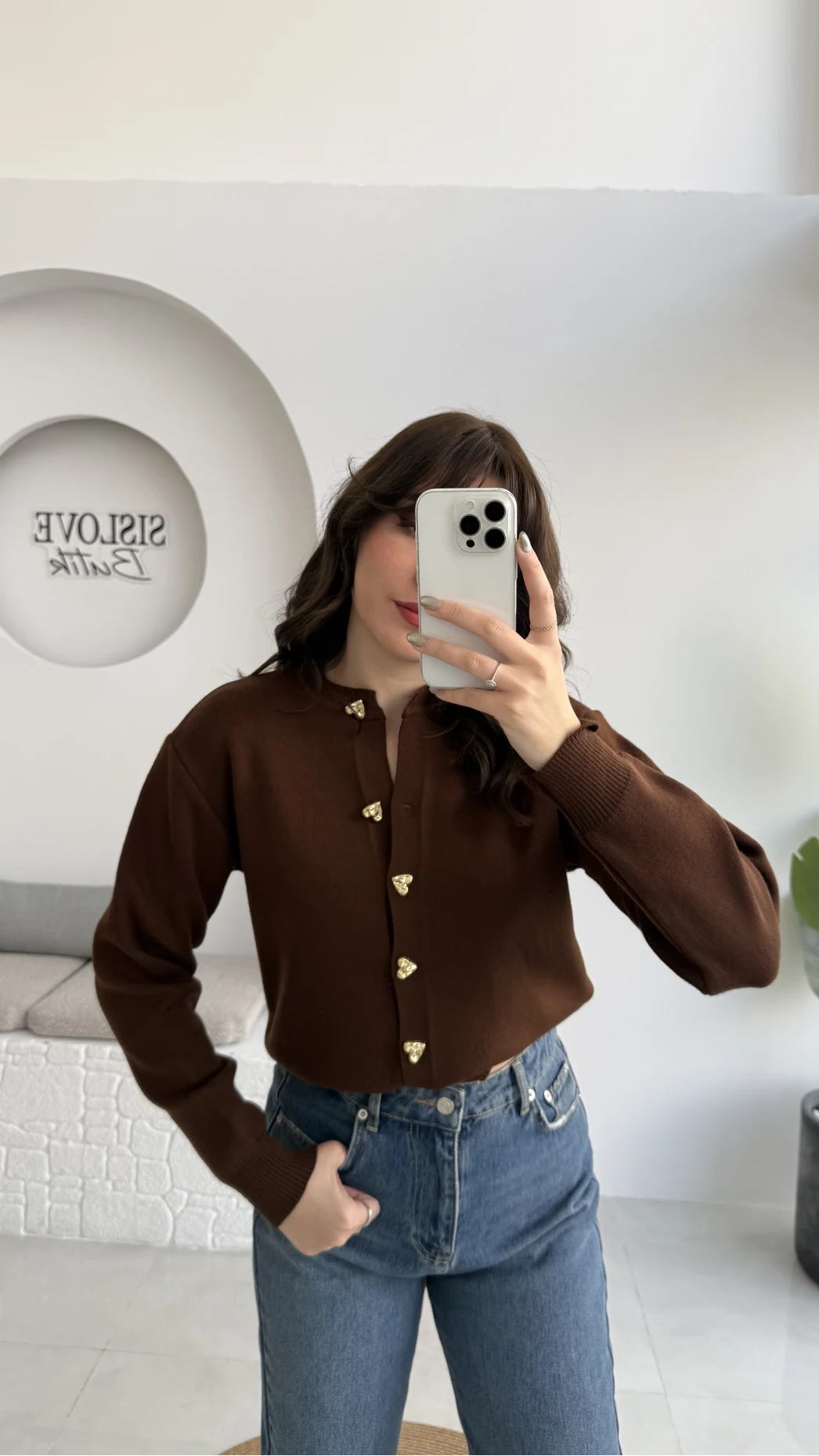 Merly Kalp Düğmeli Triko Hırka - Kahverengi