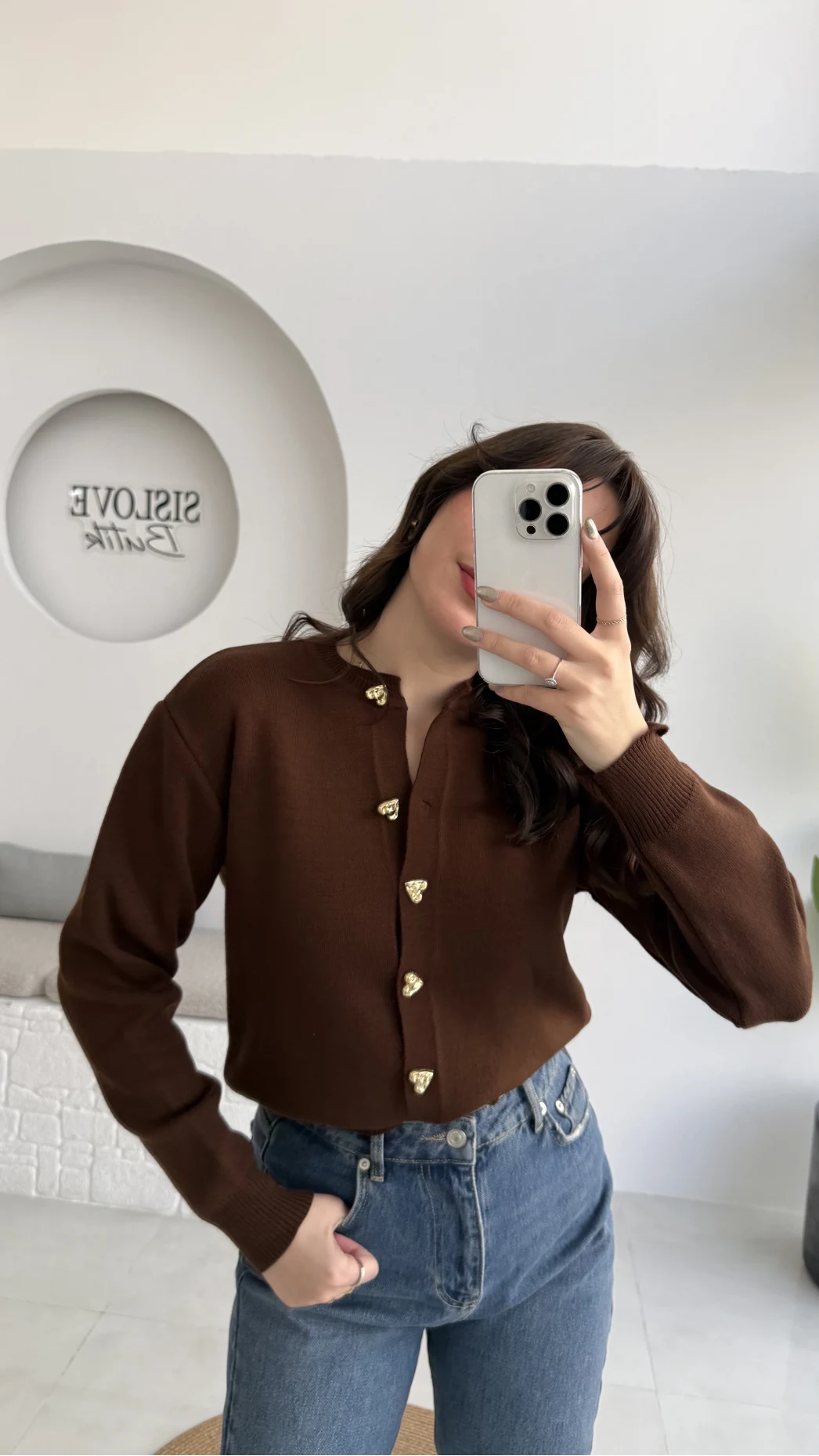 Merly Kalp Düğmeli Triko Hırka - Kahverengi