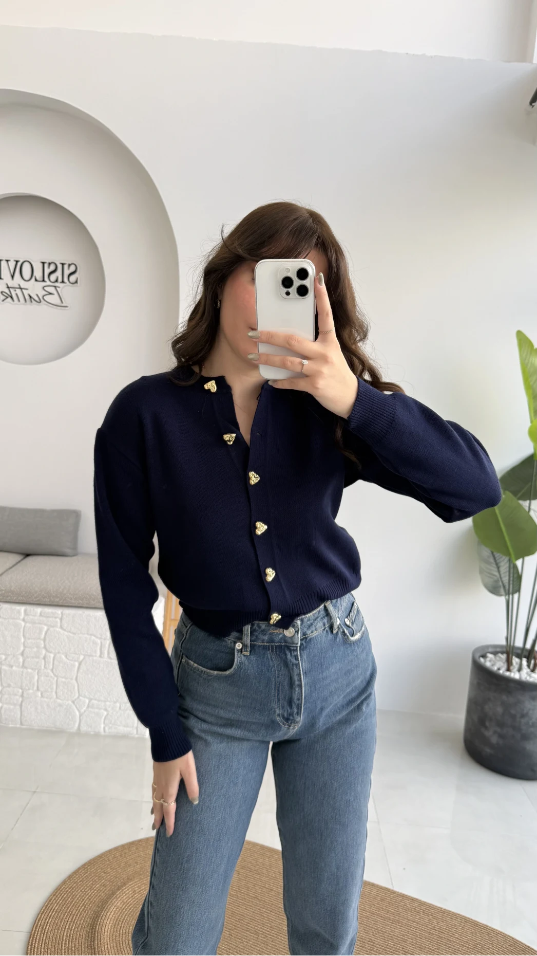 Merly Kalp Düğmeli Triko Hırka - Lacivert