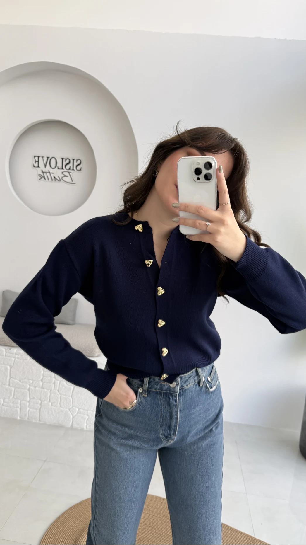 Merly Kalp Düğmeli Triko Hırka - Lacivert