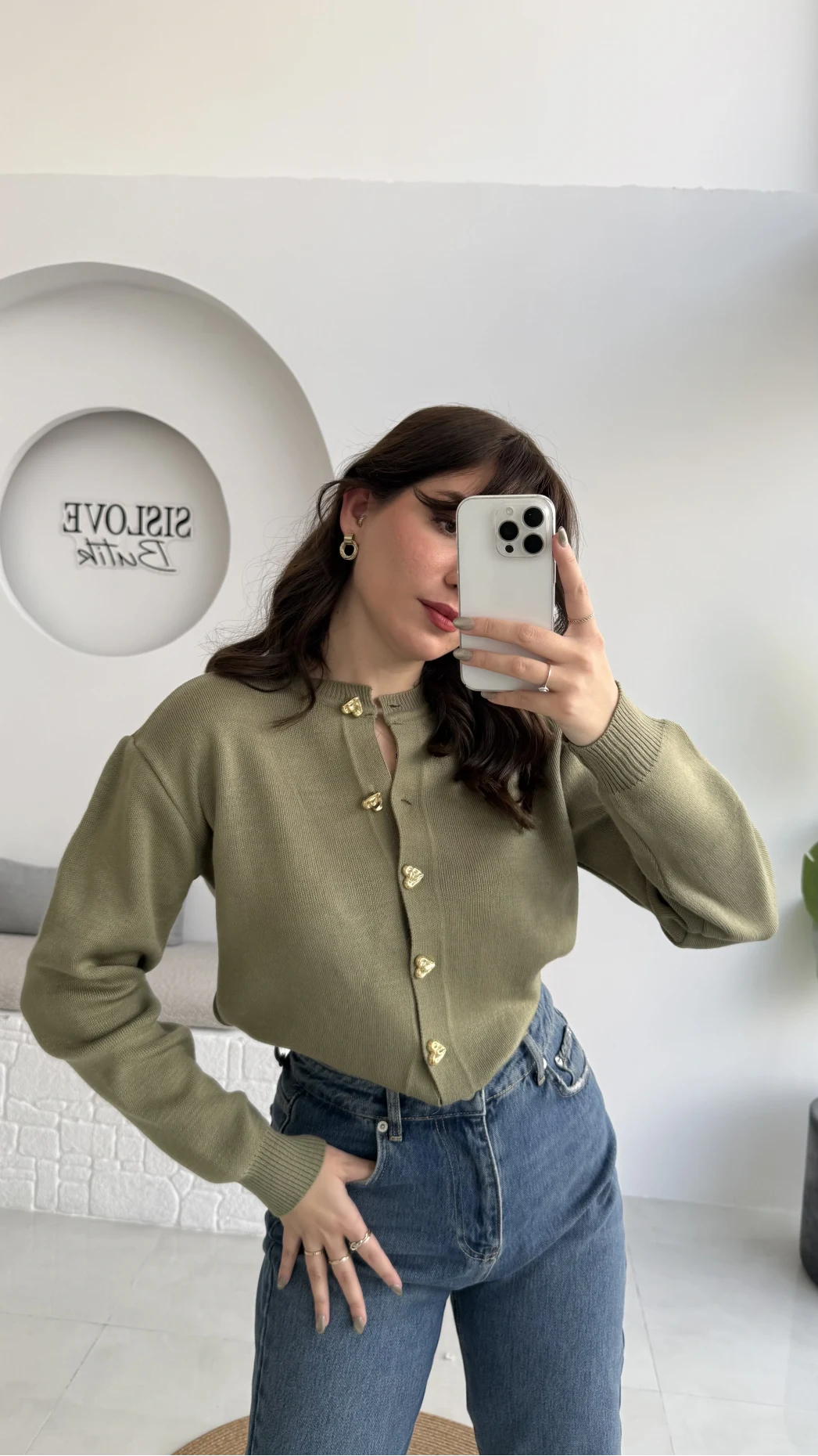 Merly Kalp Düğmeli Triko Hırka - Mint