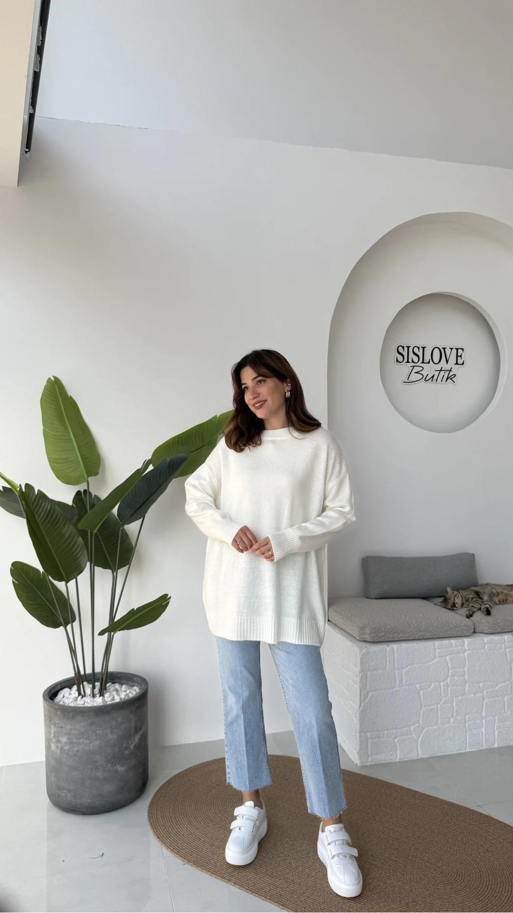 Mia Bisiklet Yaka Kazak Kırçıllı - Beyaz