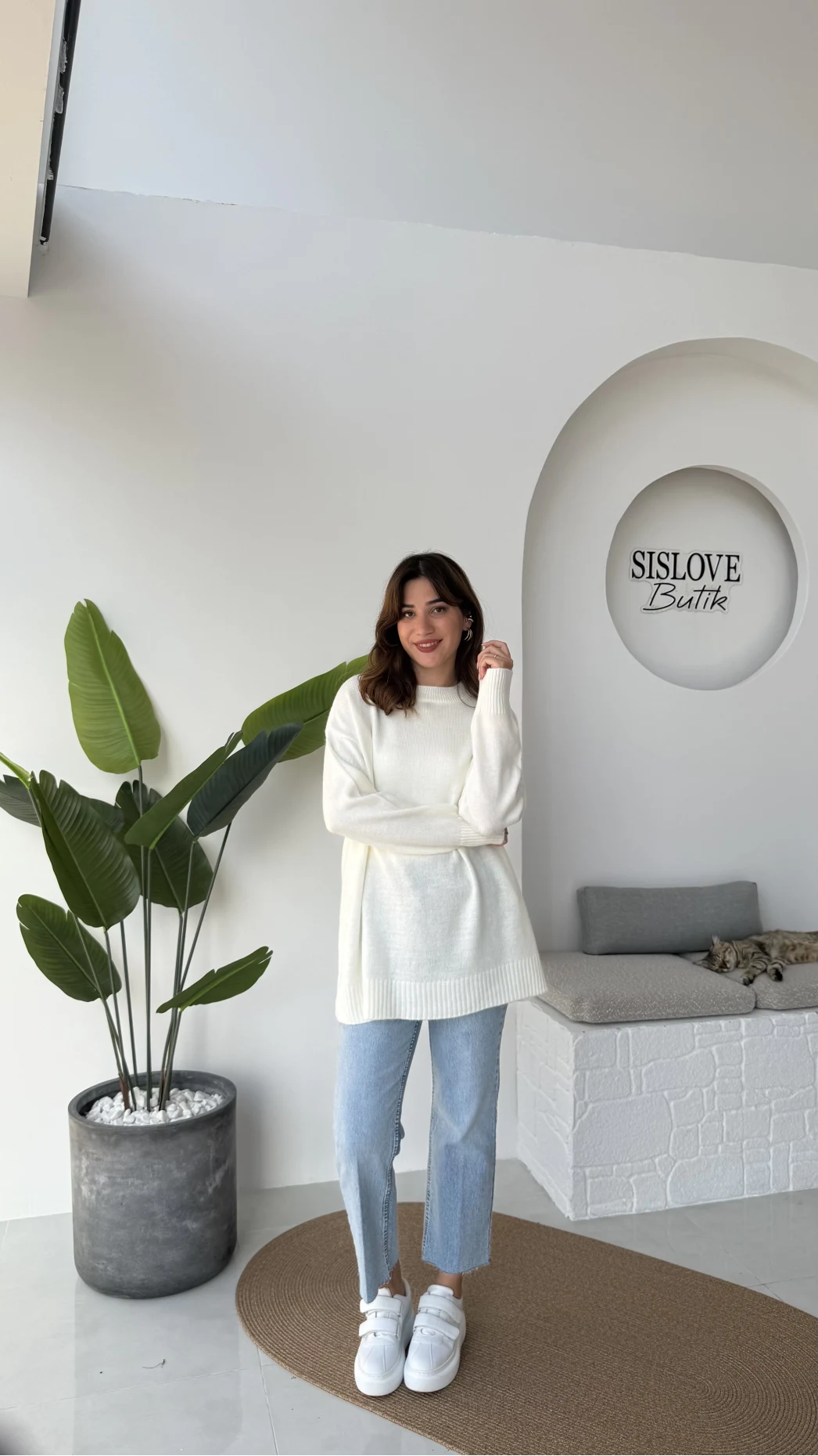 Mia Bisiklet Yaka Kazak Kırçıllı - Beyaz