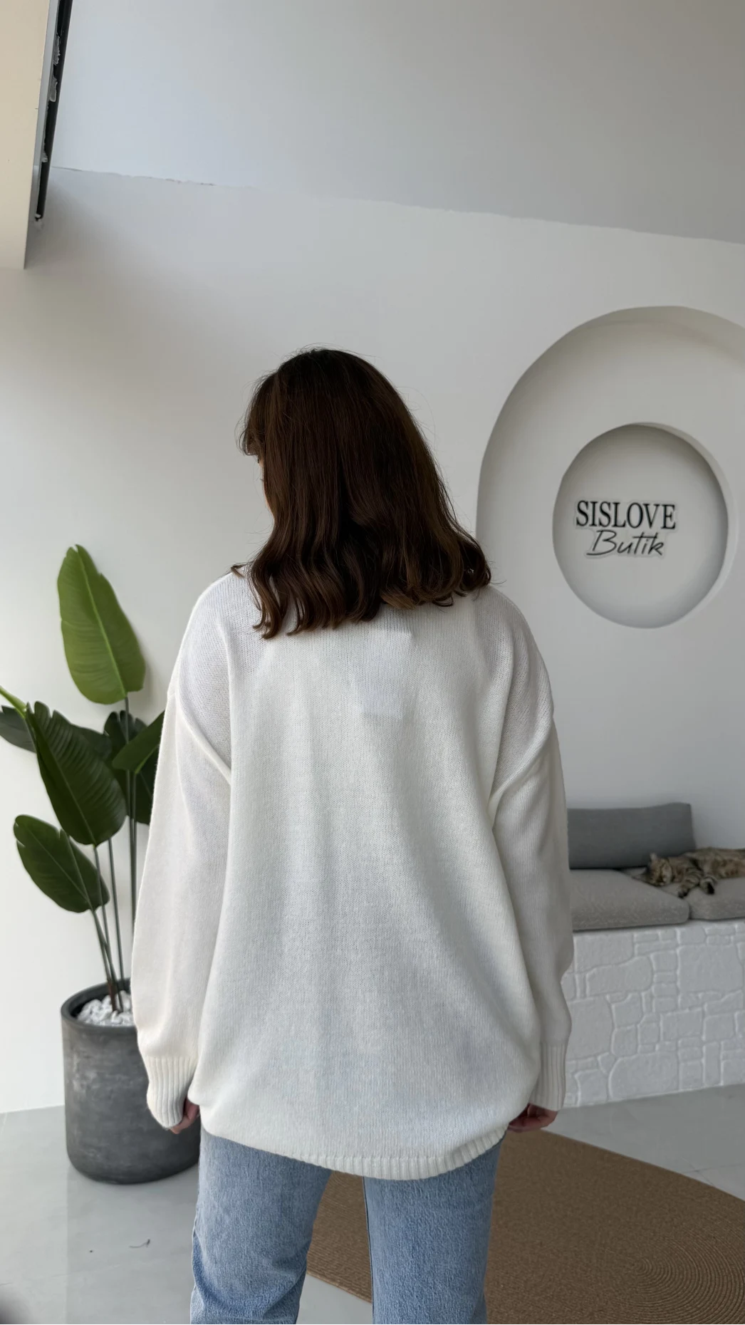 Mia Bisiklet Yaka Kazak Kırçıllı - Beyaz