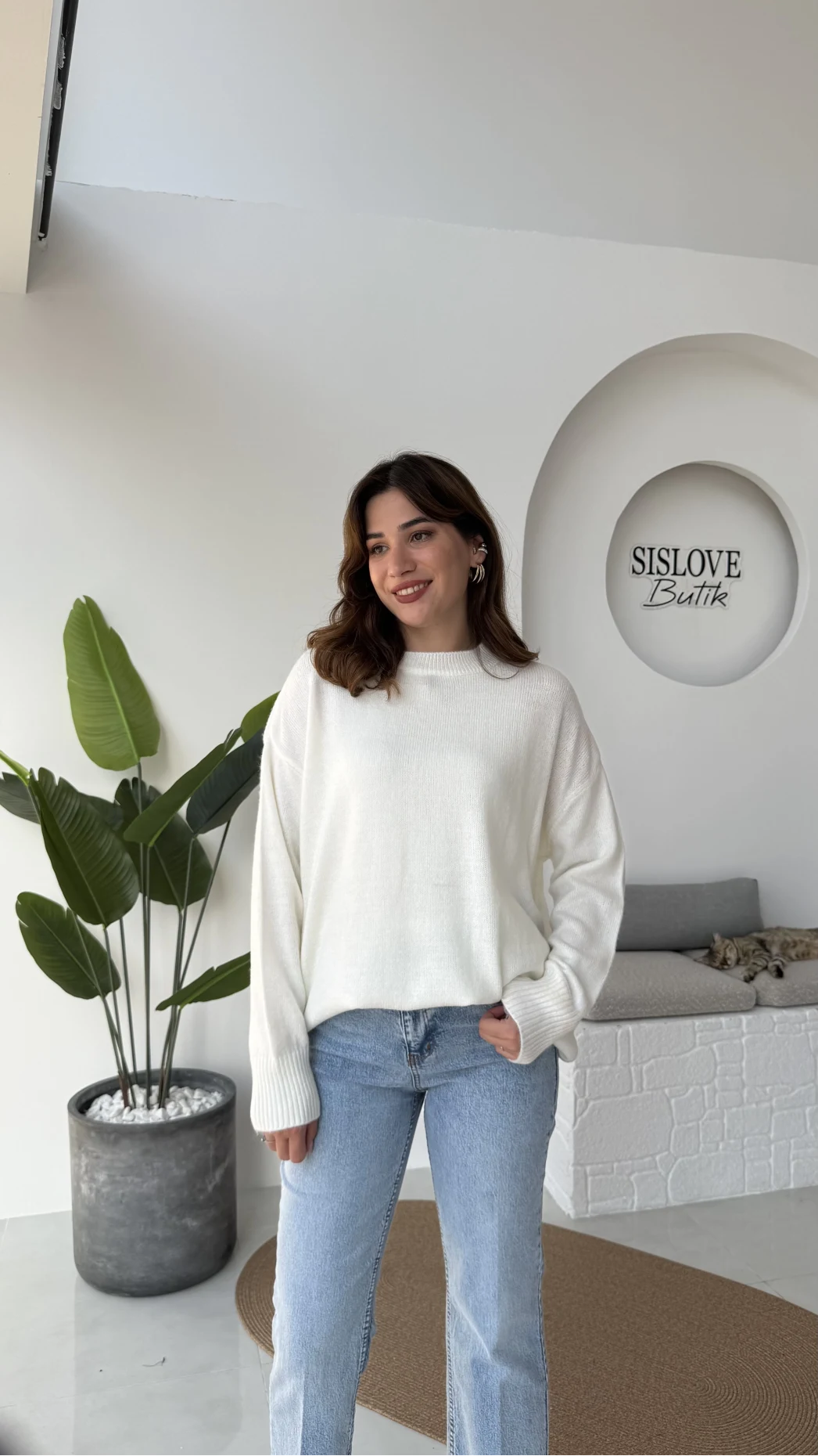 Mia Bisiklet Yaka Kazak Kırçıllı - Beyaz