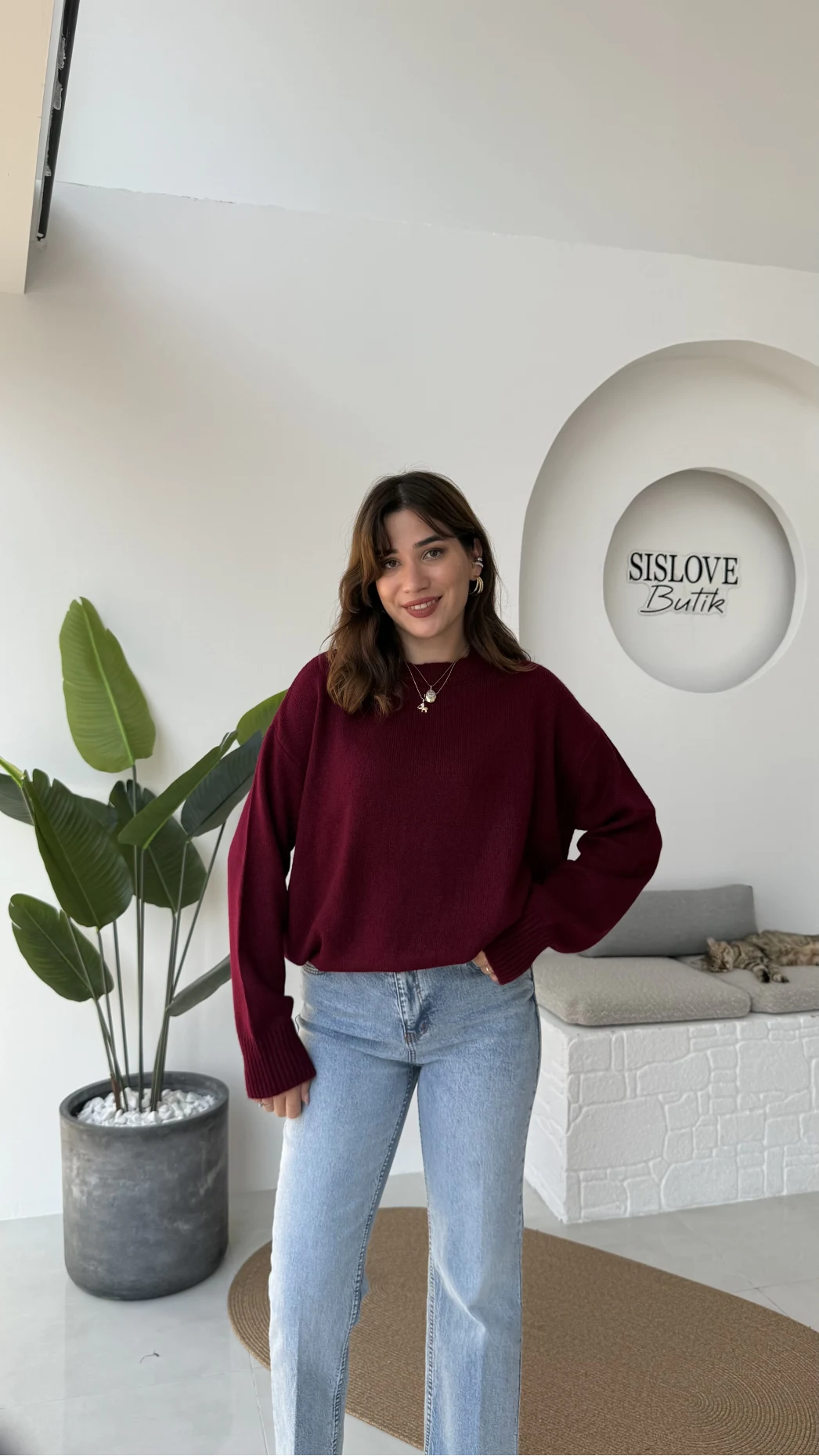 Mia Bisiklet Yaka Kazak - Bordo