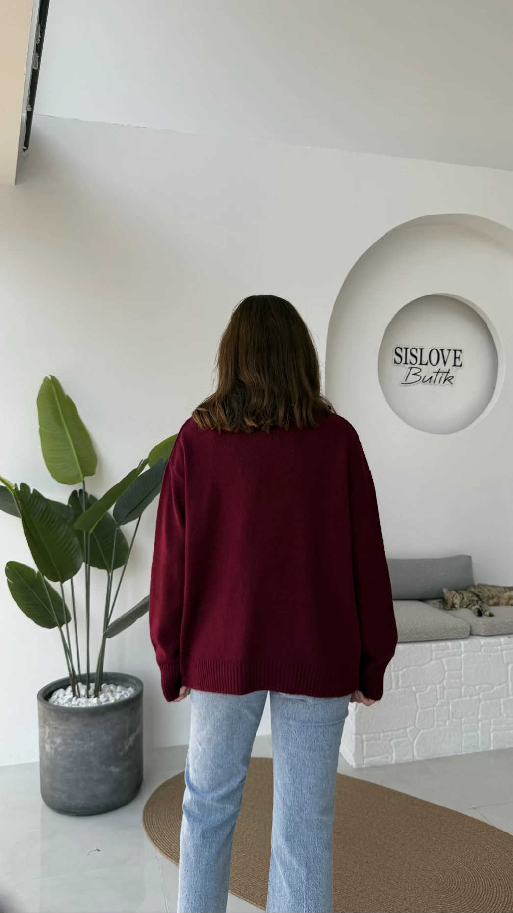 Mia Bisiklet Yaka Kazak - Bordo