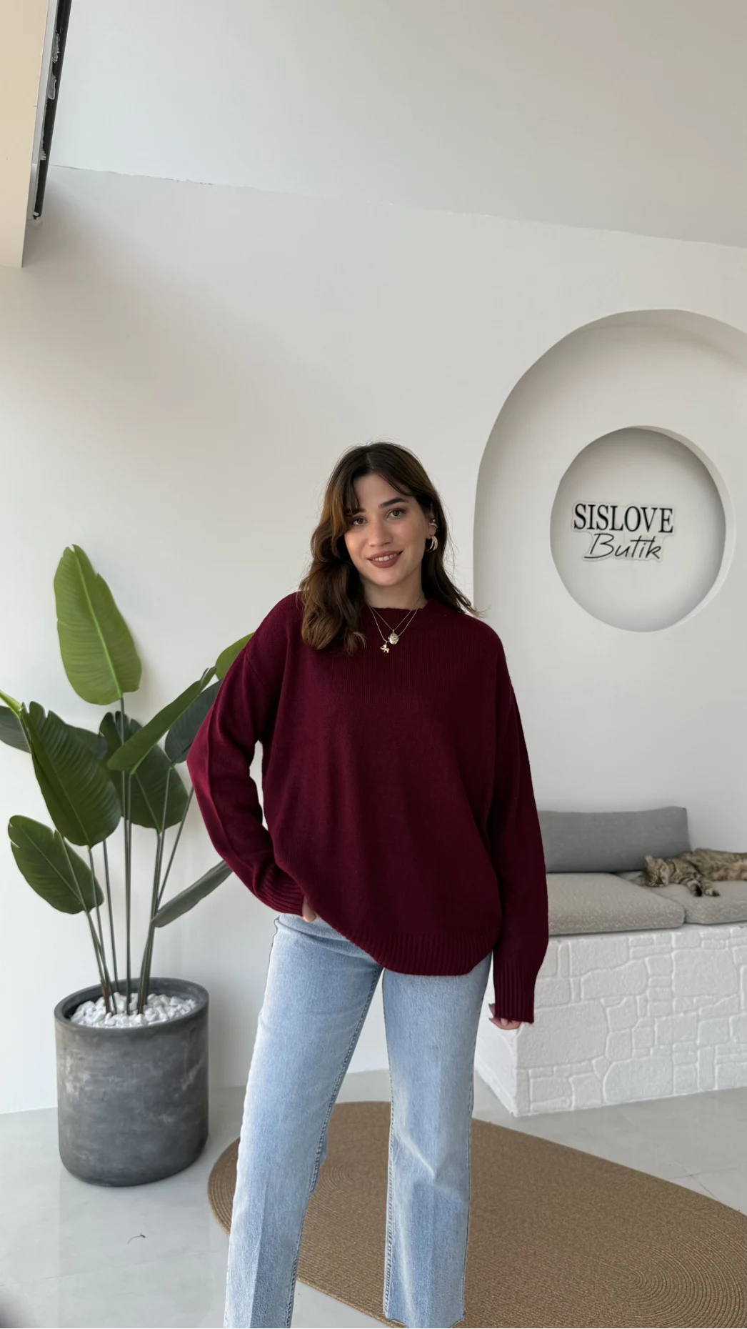 Mia Bisiklet Yaka Kazak - Bordo