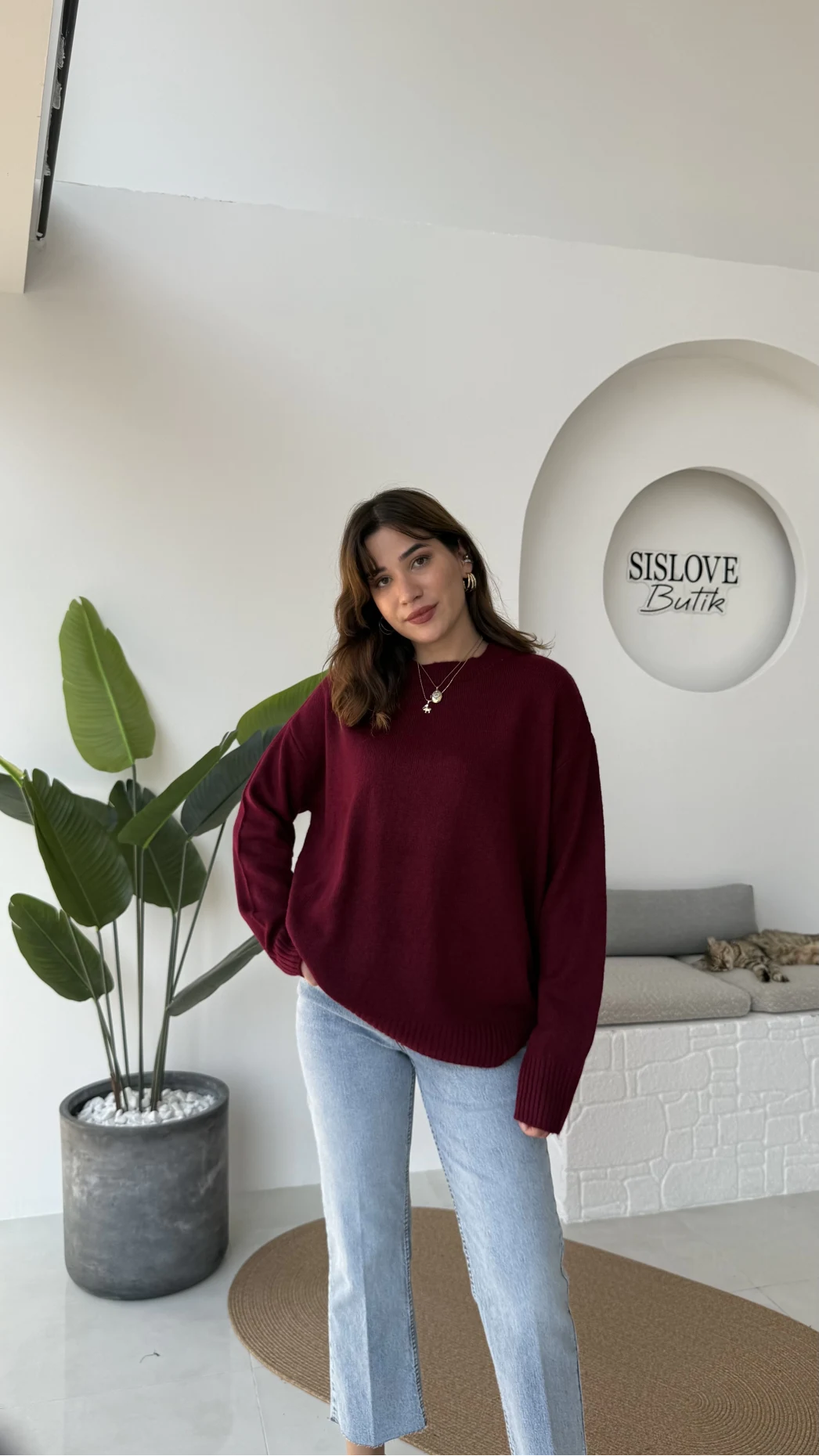 Mia Bisiklet Yaka Kazak - Bordo