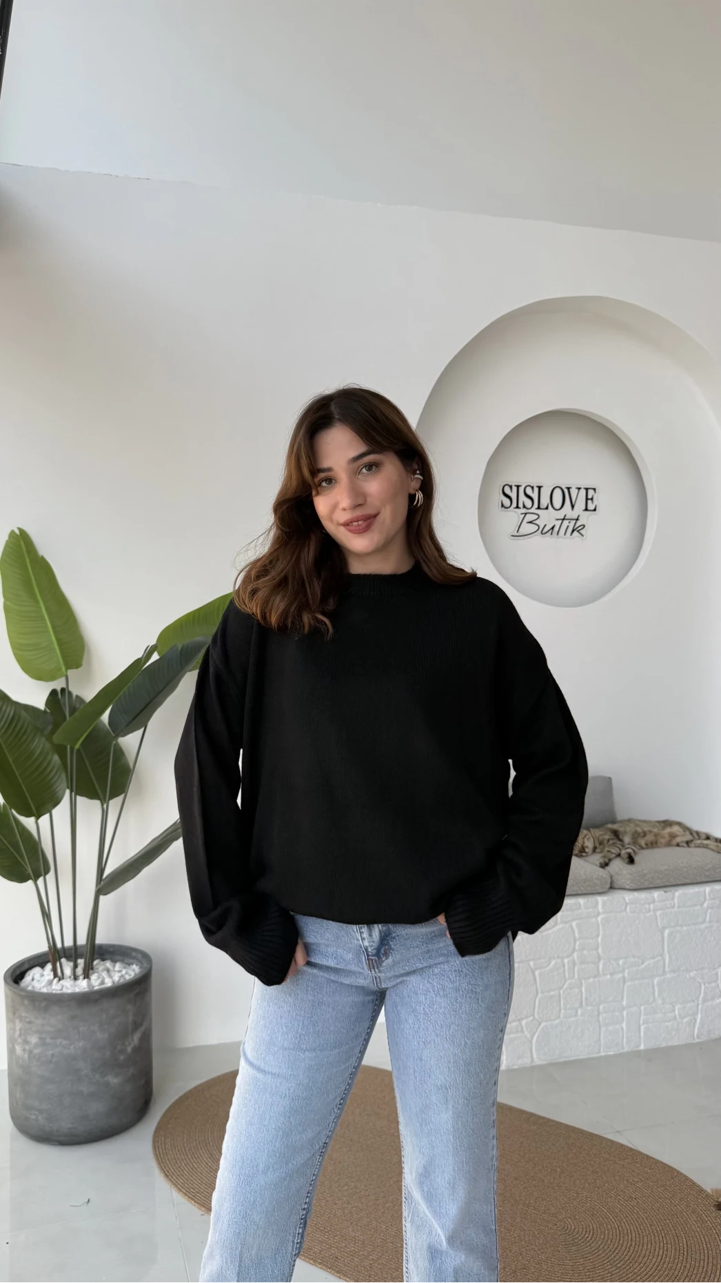 Mia Bisiklet Yaka Kazak - Siyah