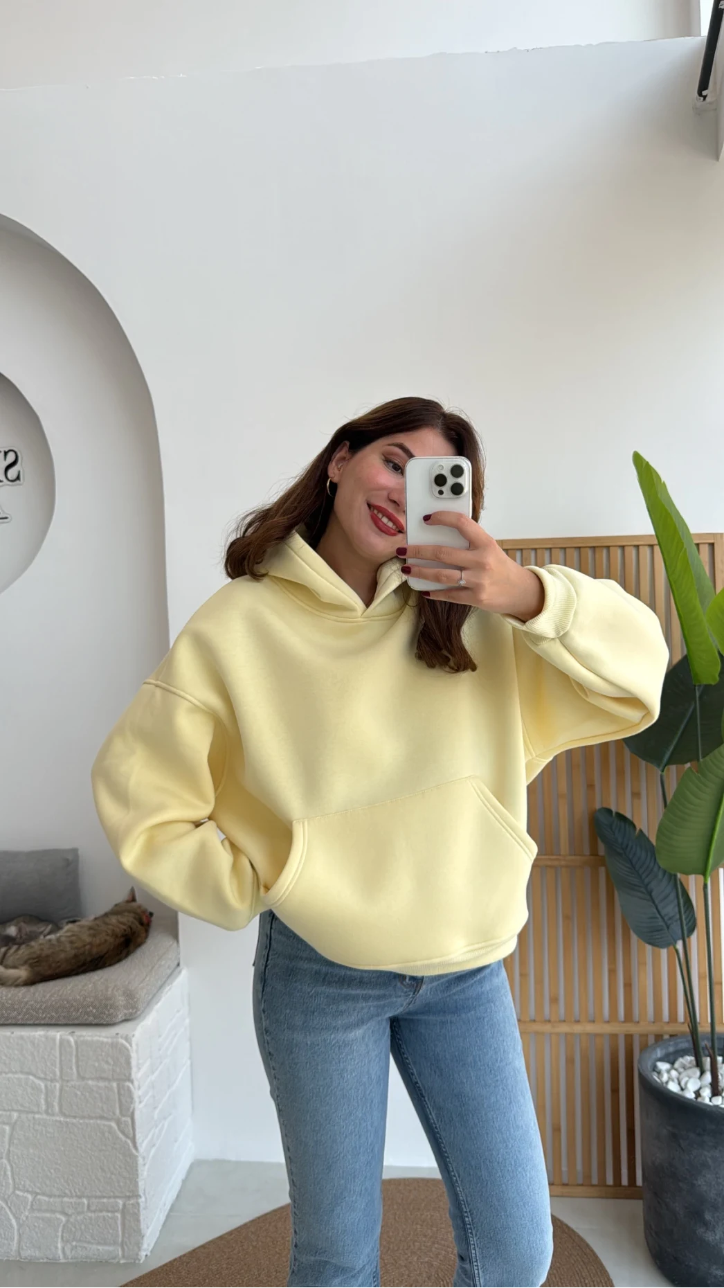 Michelle Kapüşonlu Sweatshirt - Açık Sarı