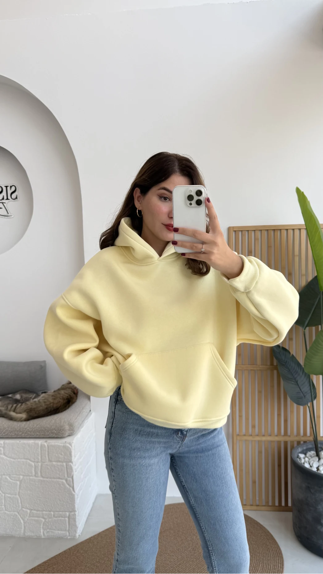 Michelle Kapüşonlu Sweatshirt - Açık Sarı