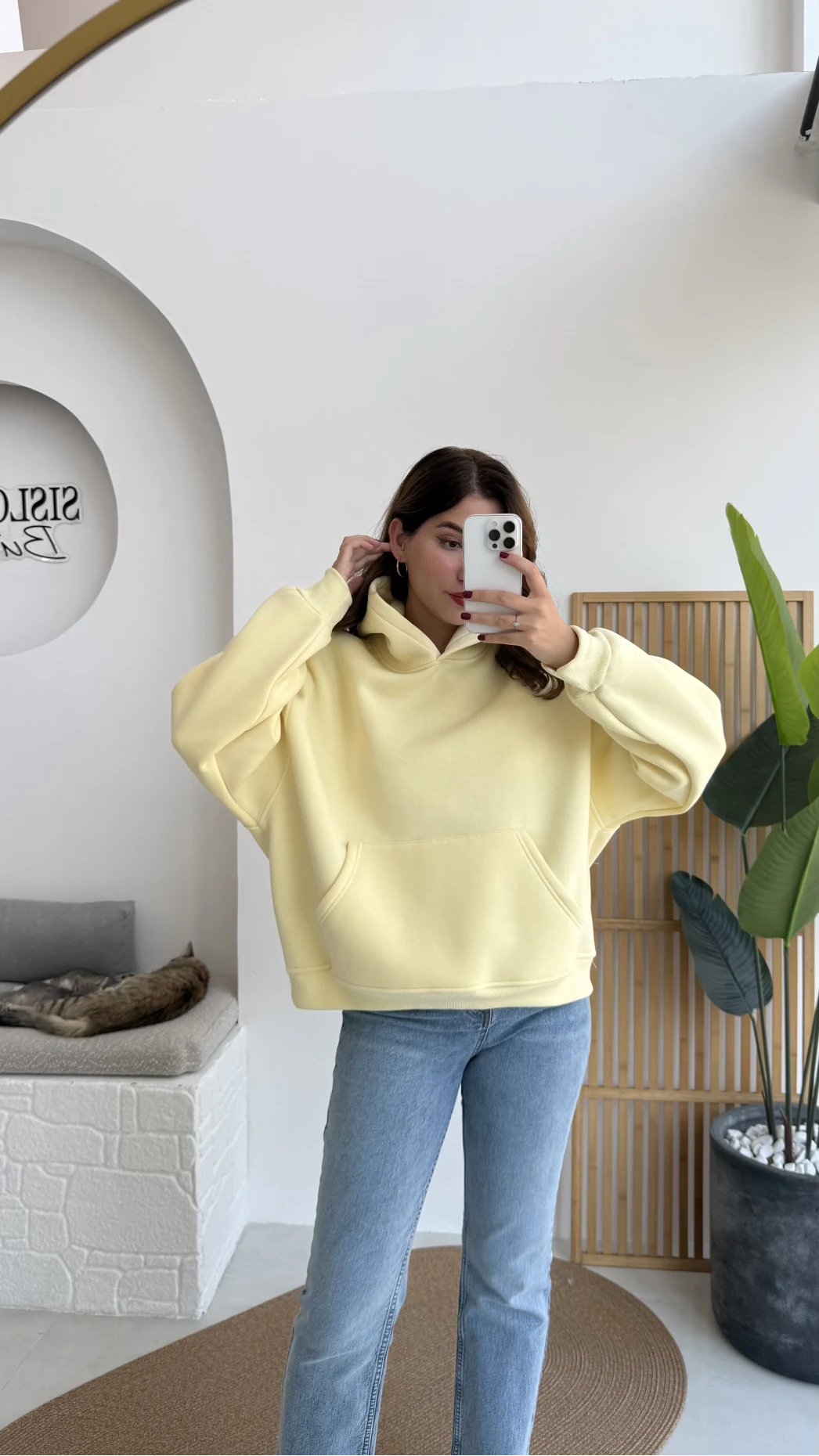 Michelle Kapüşonlu Sweatshirt - Açık Sarı