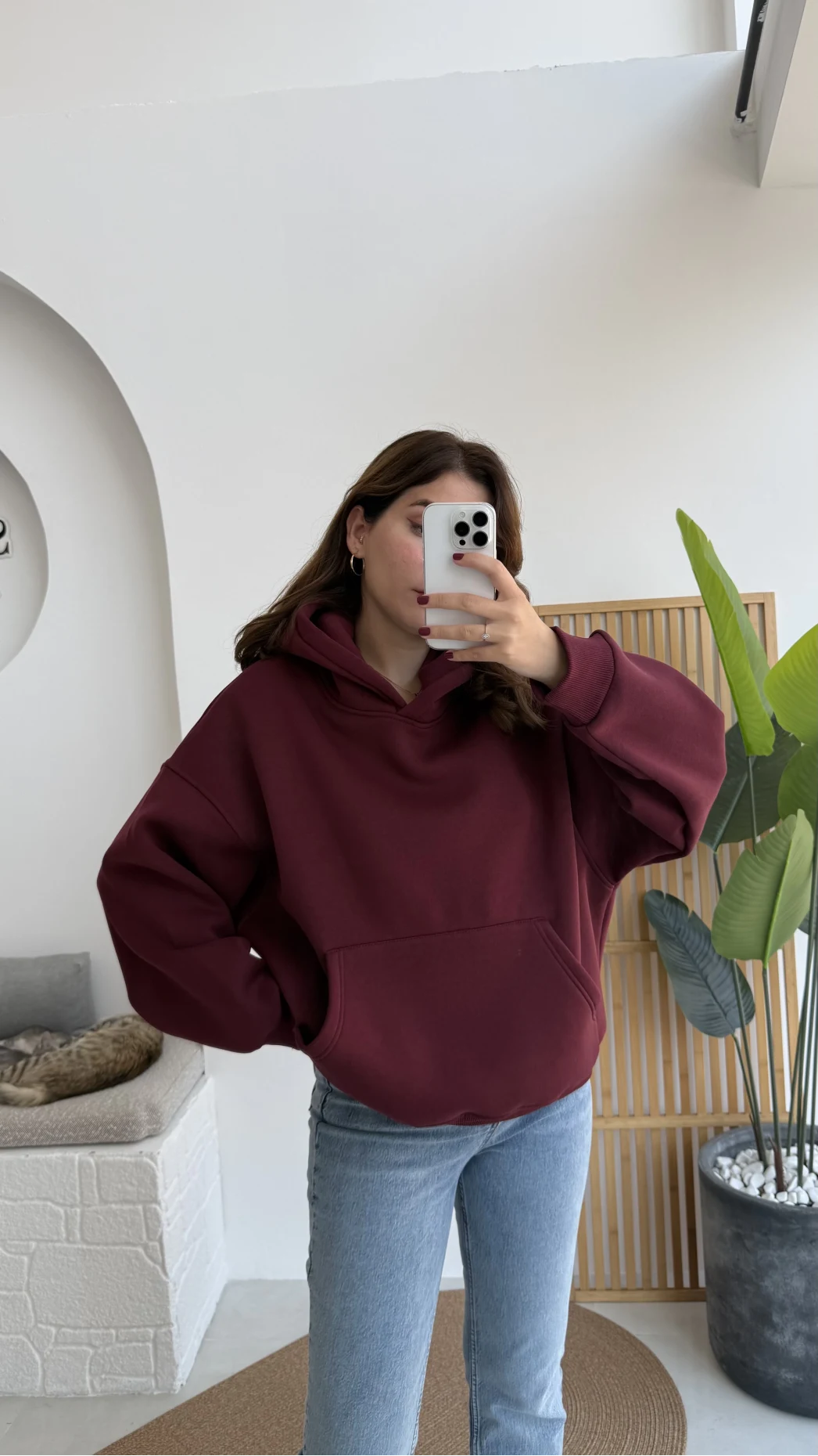 Michelle Kapüşonlu Sweatshirt - Bordo