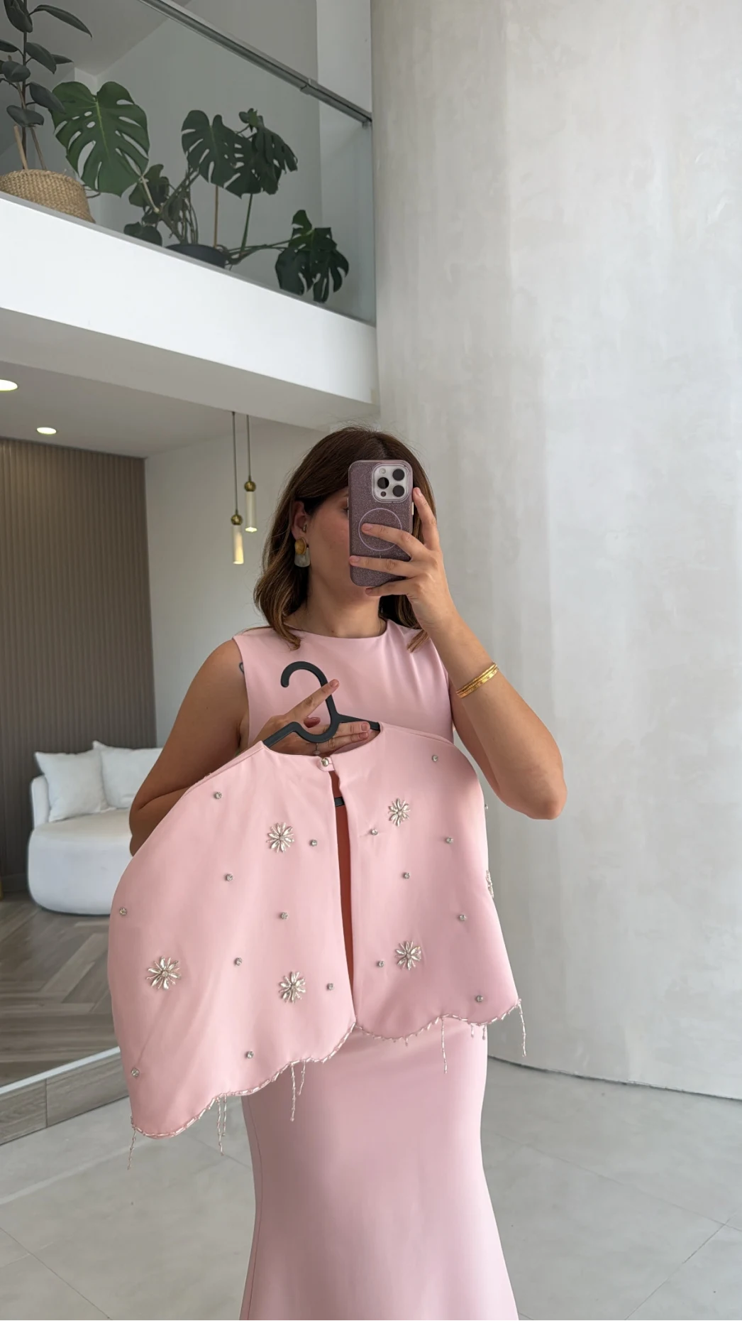 Milano Taş Detay Pelerin Elbise - Pembe - Kod: 204335