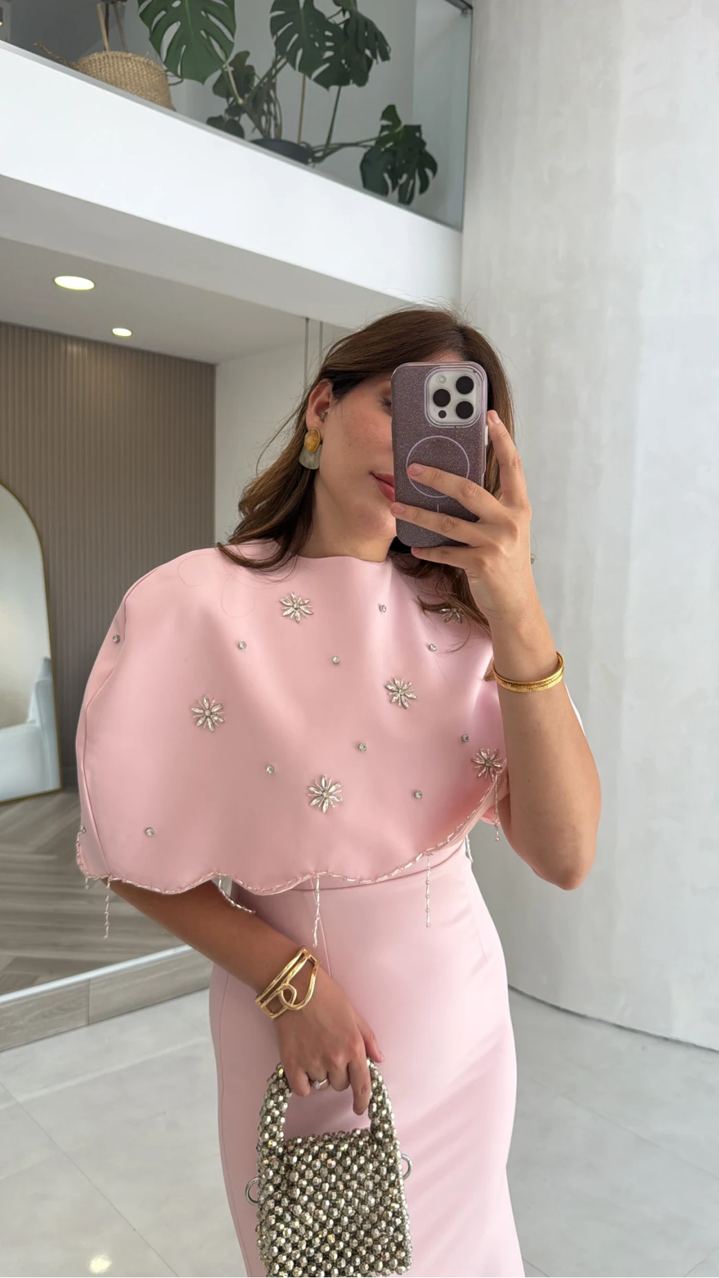 Milano Taş Detay Pelerin Elbise - Pembe - Kod: 204335