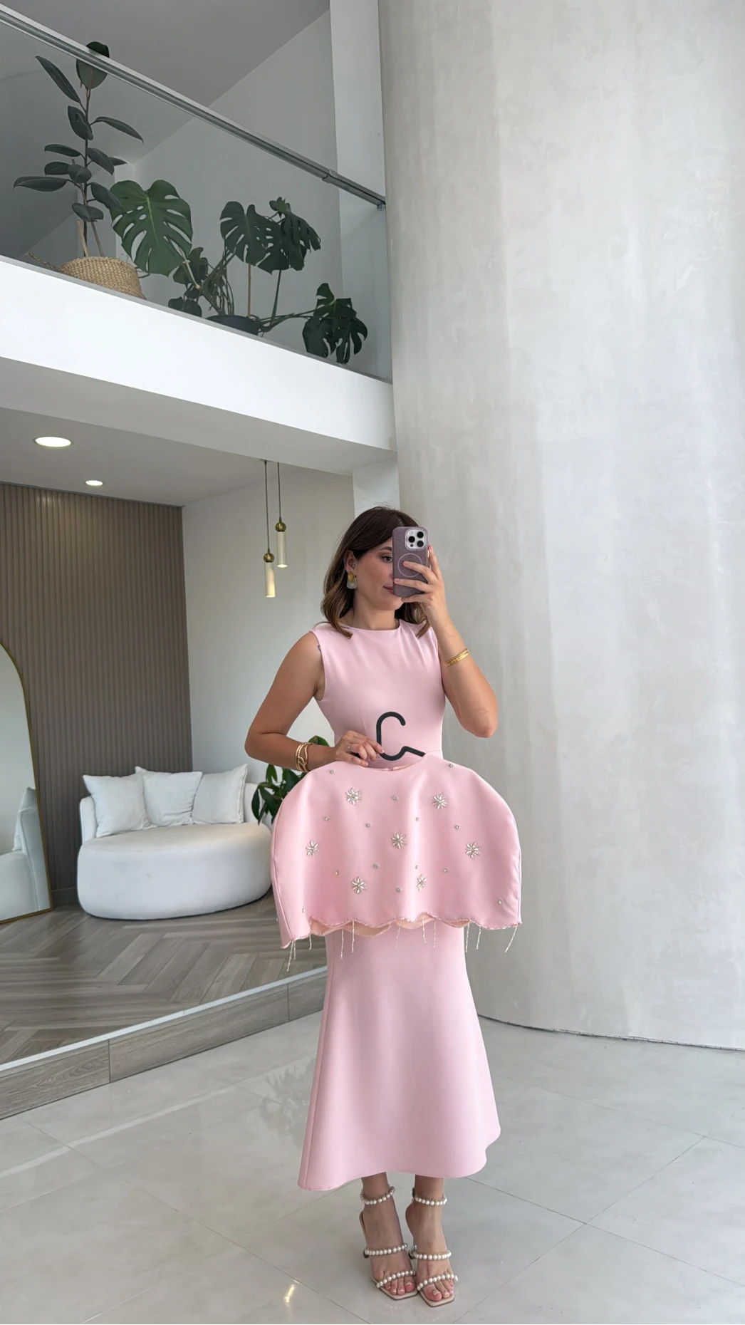 Milano Taş Detay Pelerin Elbise - Pembe - Kod: 204335