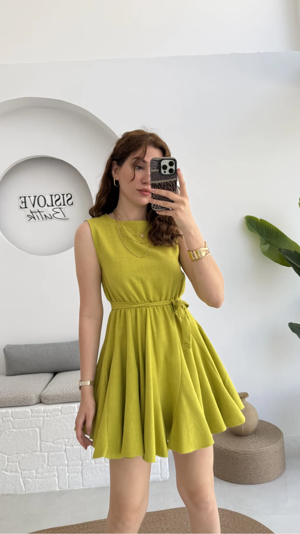 Mimoza Kuşaklı Elbise - Açık Yeşil - 205163