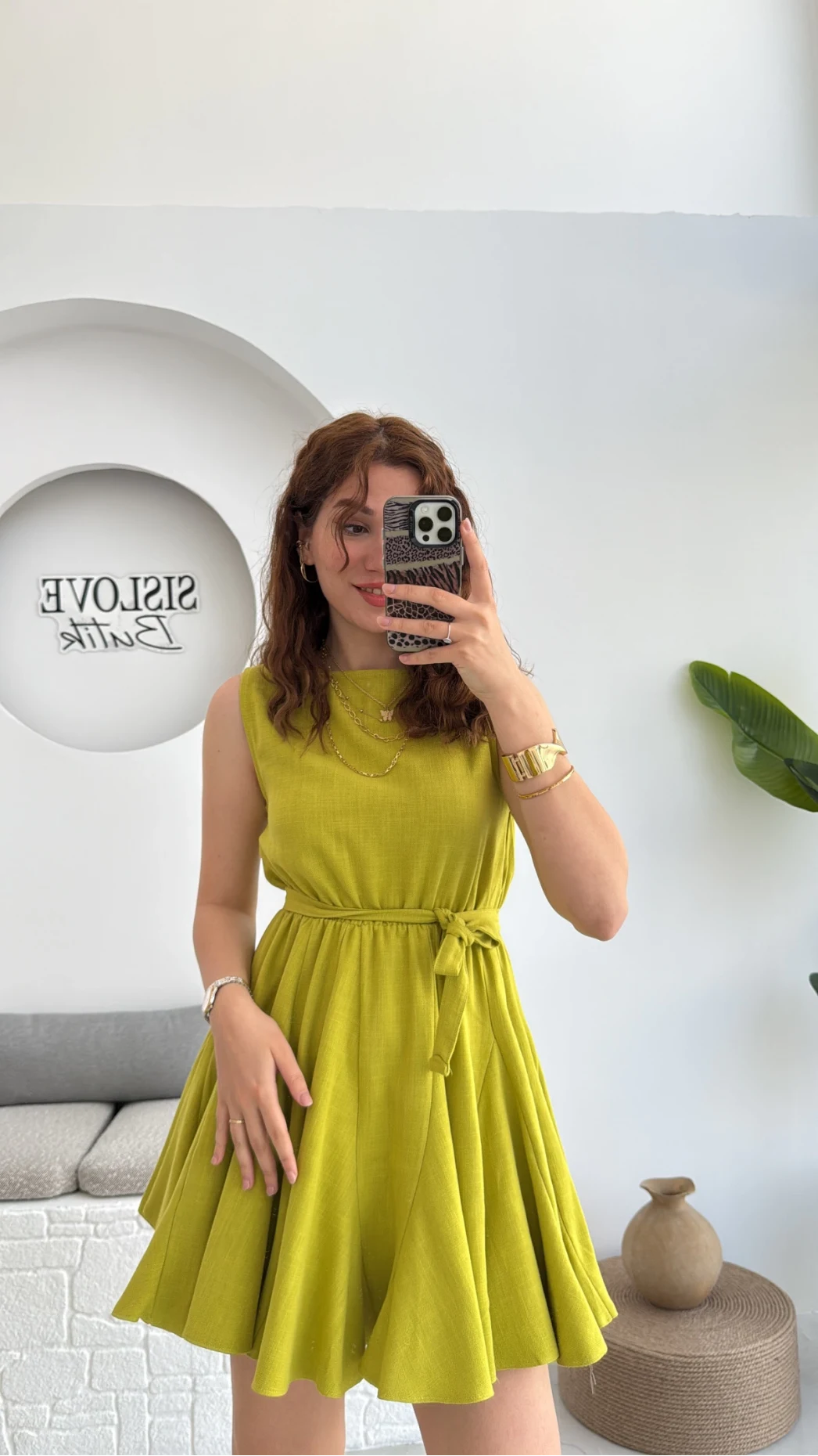 Mimoza Kuşaklı Elbise - Açık Yeşil - 205163