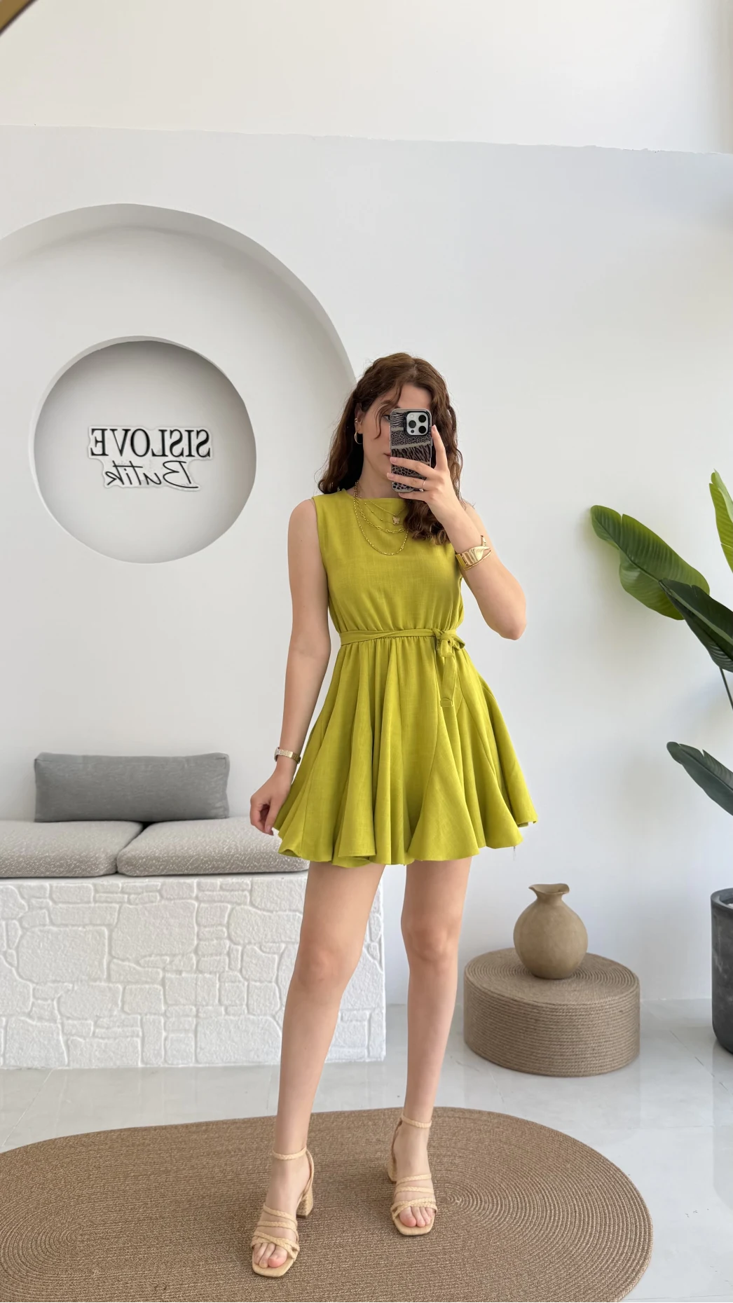 Mimoza Kuşaklı Elbise - Açık Yeşil - 205163