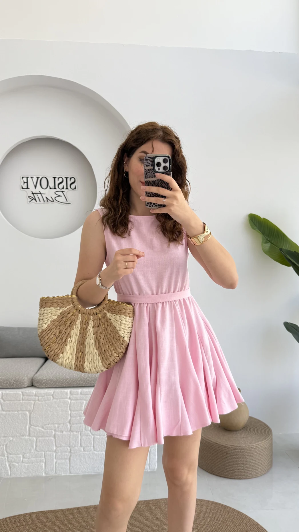 Mimoza Kuşaklı Elbise - Pembe - 205163