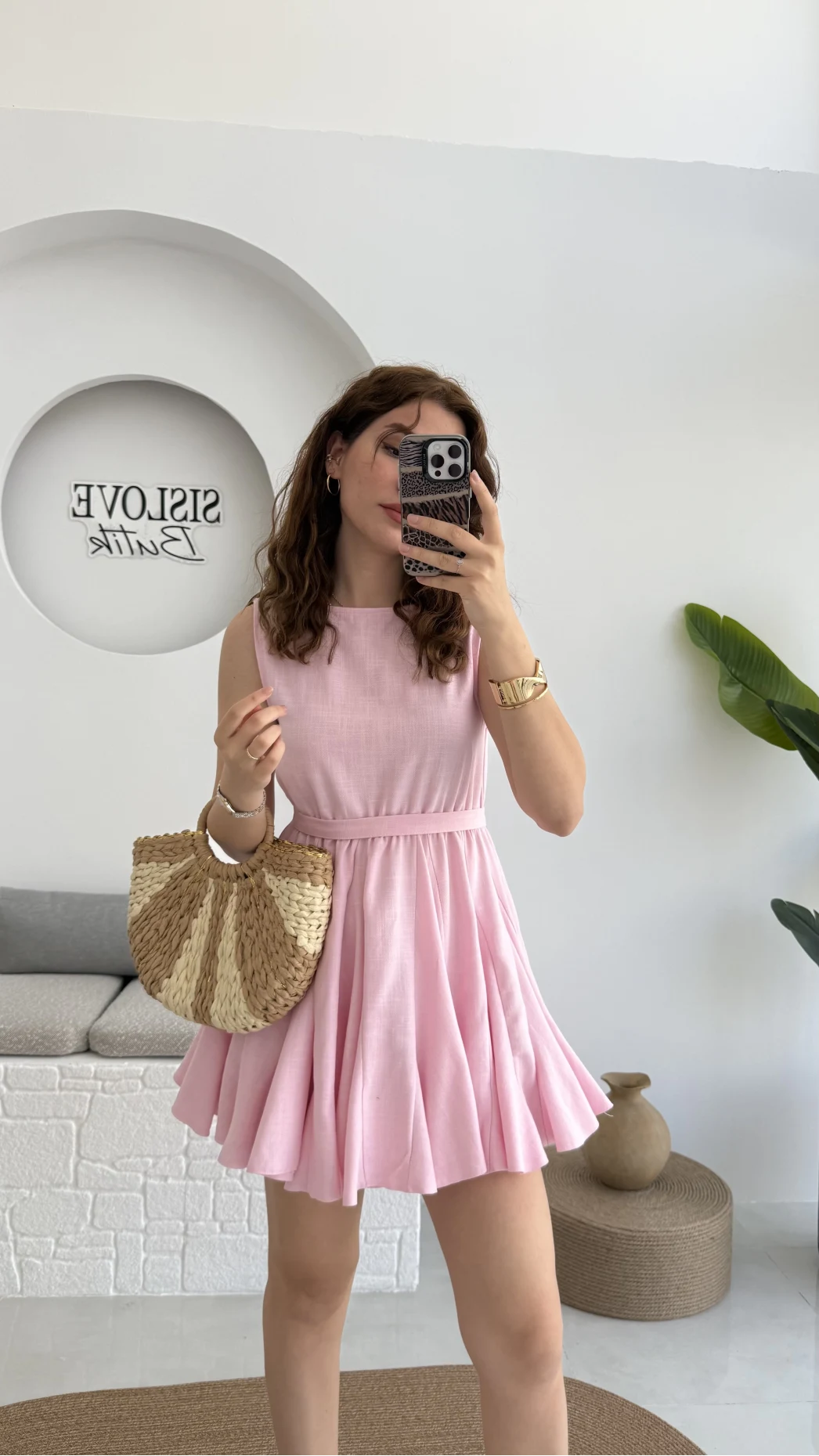 Mimoza Kuşaklı Elbise - Pembe - 205163