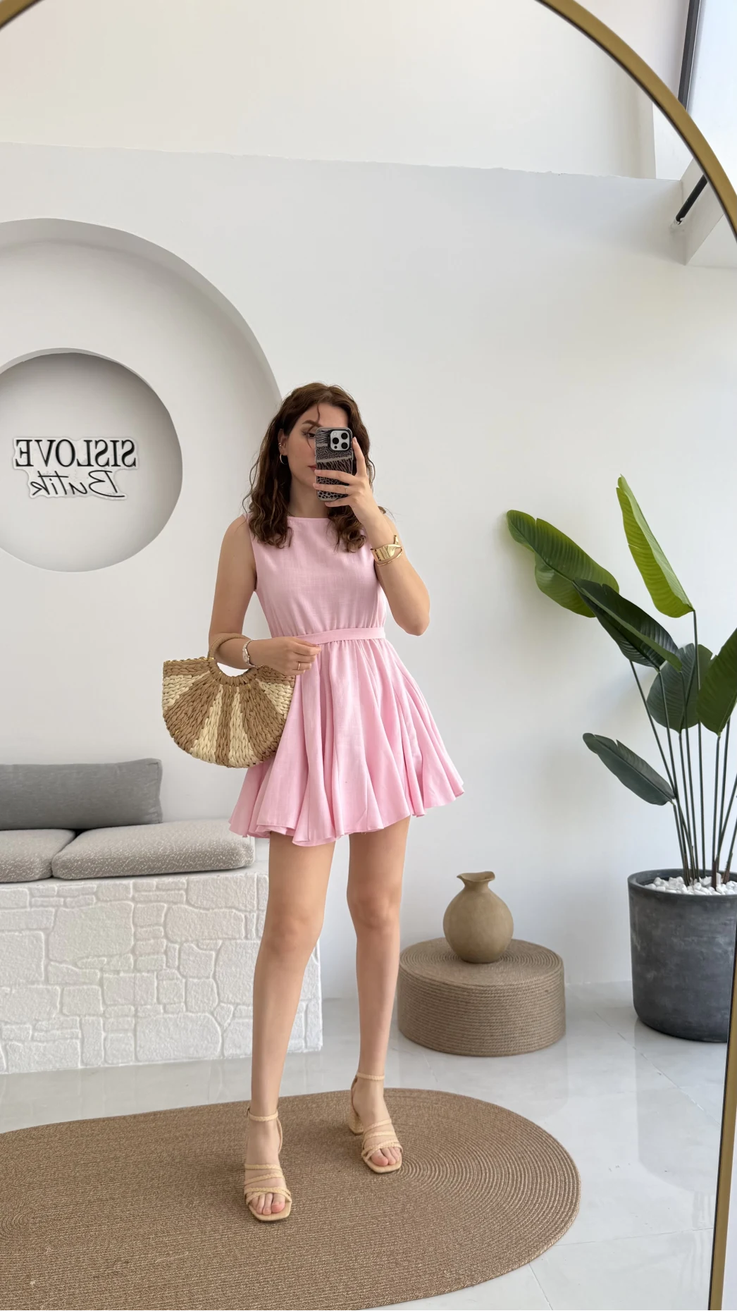 Mimoza Kuşaklı Elbise - Pembe - 205163