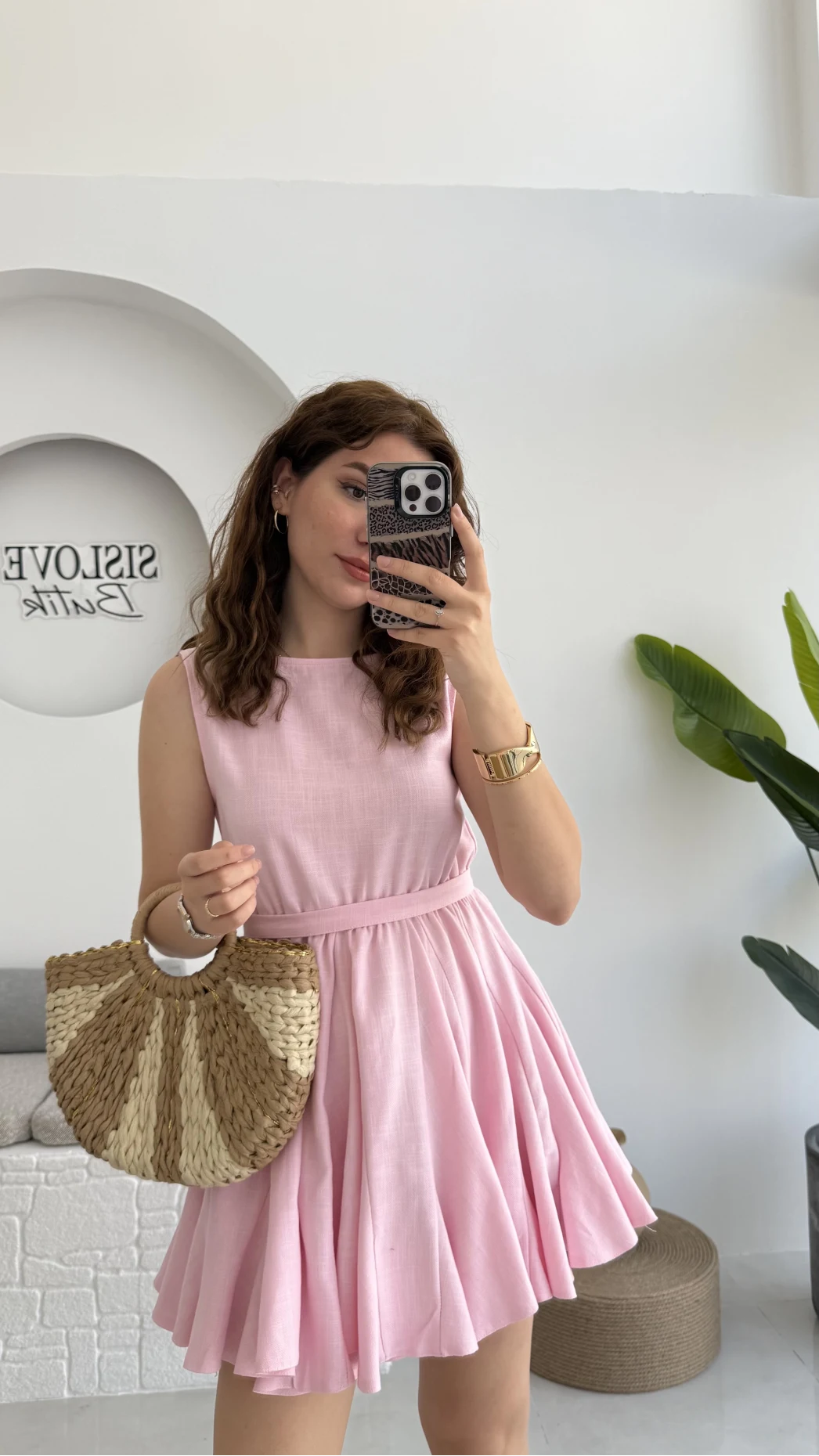 Mimoza Kuşaklı Elbise - Pembe - 205163