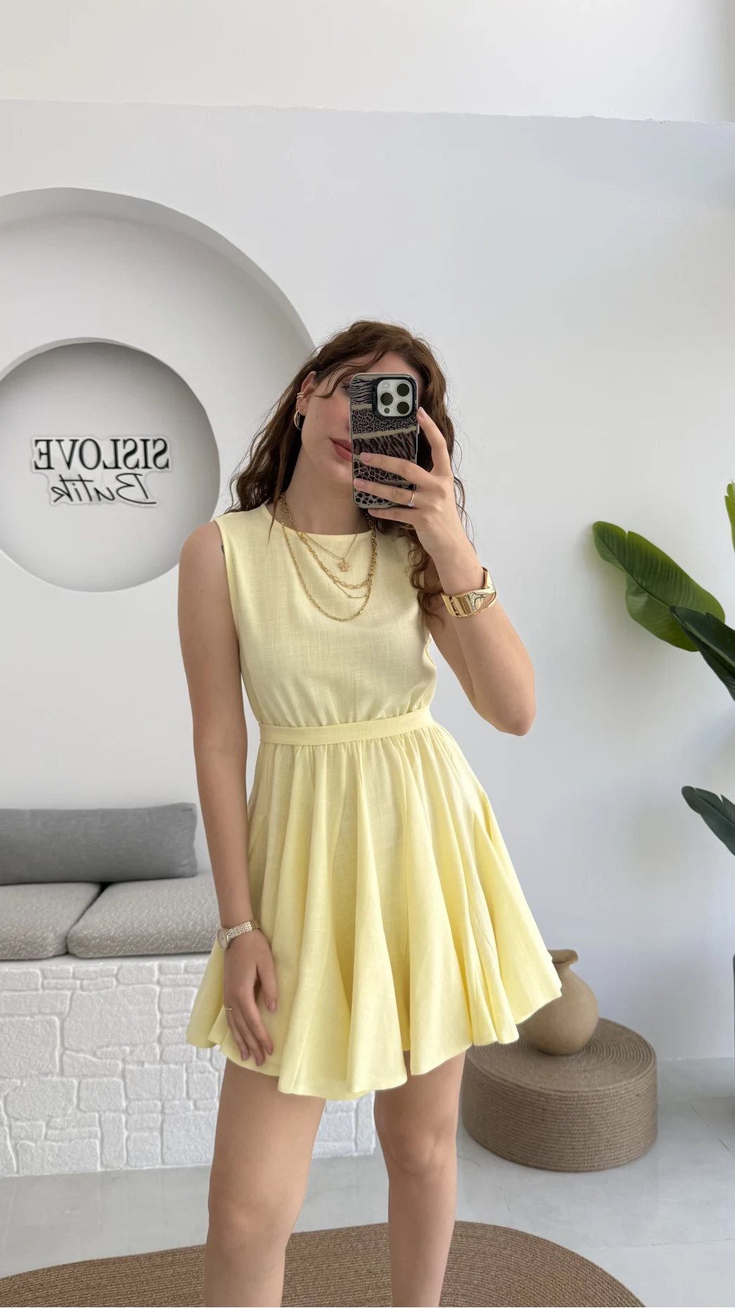 Mimoza Kuşaklı Elbise - Sarı - 205163